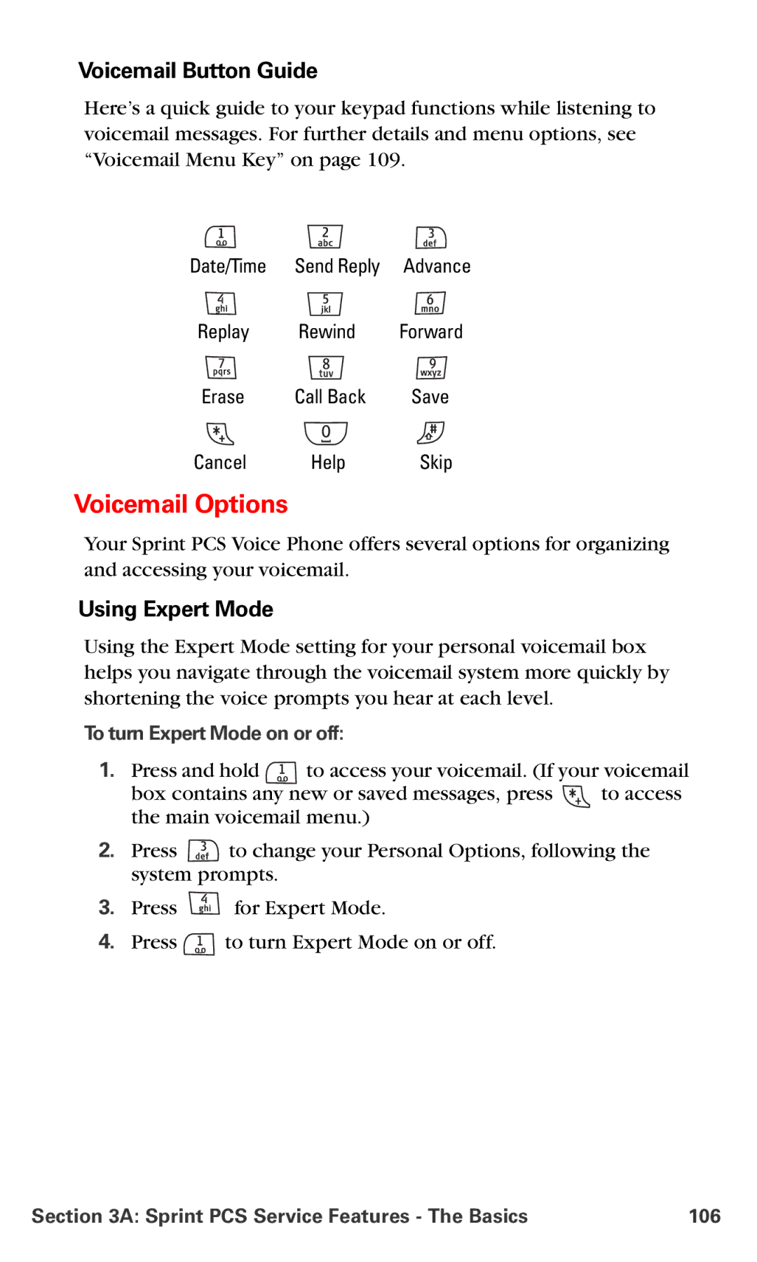 Nokia V-6016i manual Voicemail Button Guide, Using Expert Mode, To turn Expert Mode on or off 