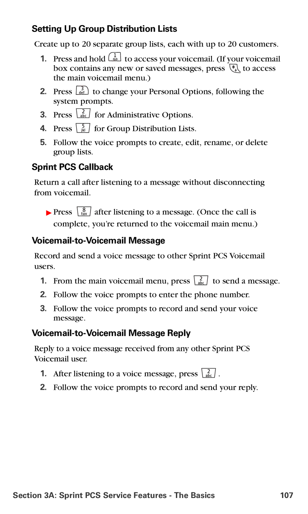 Nokia V-6016i manual Setting Up Group Distribution Lists, Sprint PCS Callback, Voicemail-to-Voicemail Message 