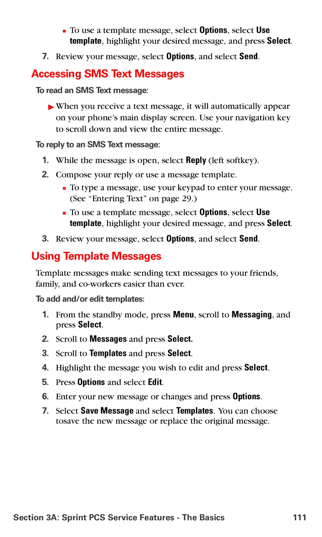 Nokia V-6016i manual Accessing SMS Text Messages, Using Template Messages 