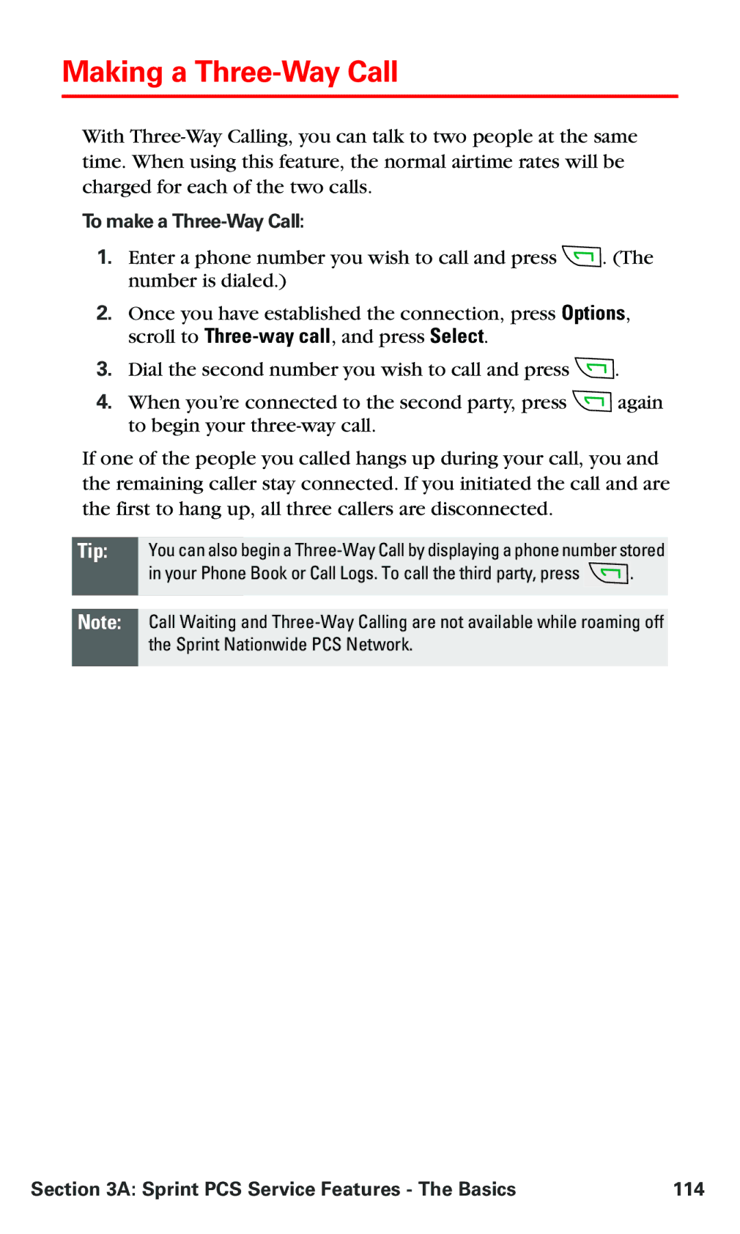 Nokia V-6016i manual Making a Three-Way Call, To make a Three-Way Call, Sprint PCS Service Features The Basics 114 