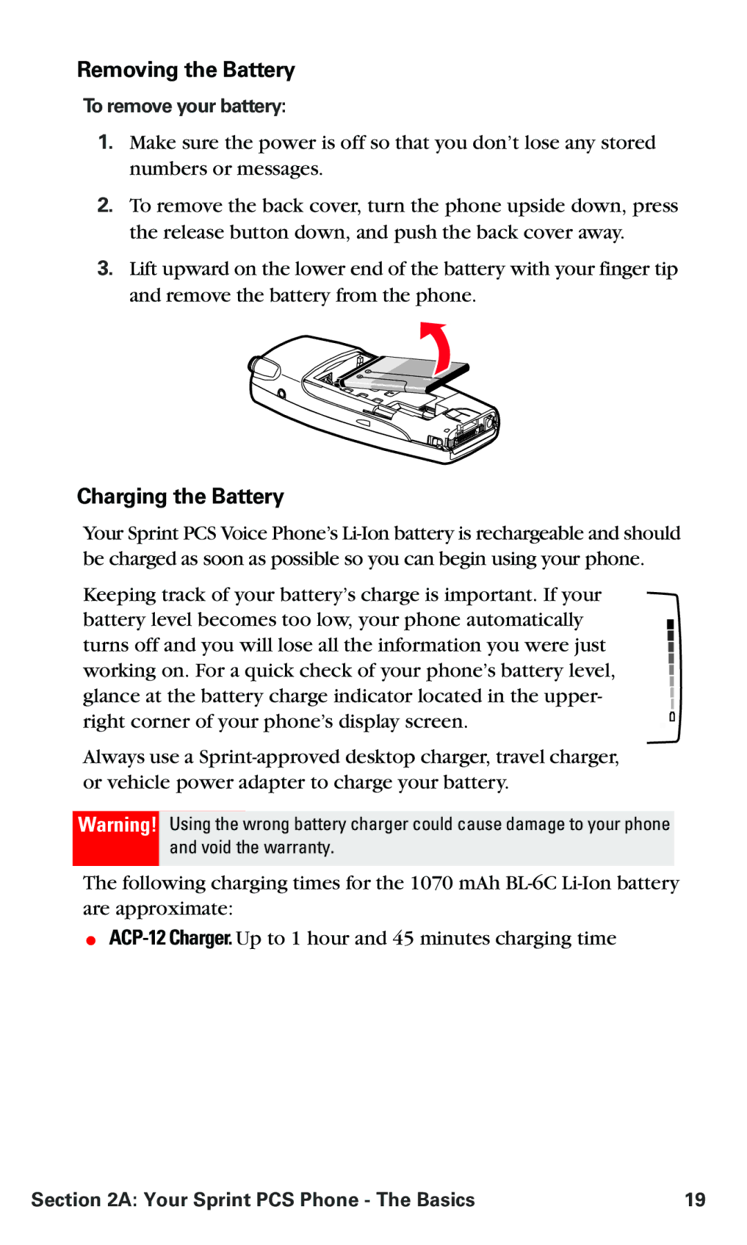 Nokia V-6016i manual Removing the Battery, Charging the Battery, To remove your battery 