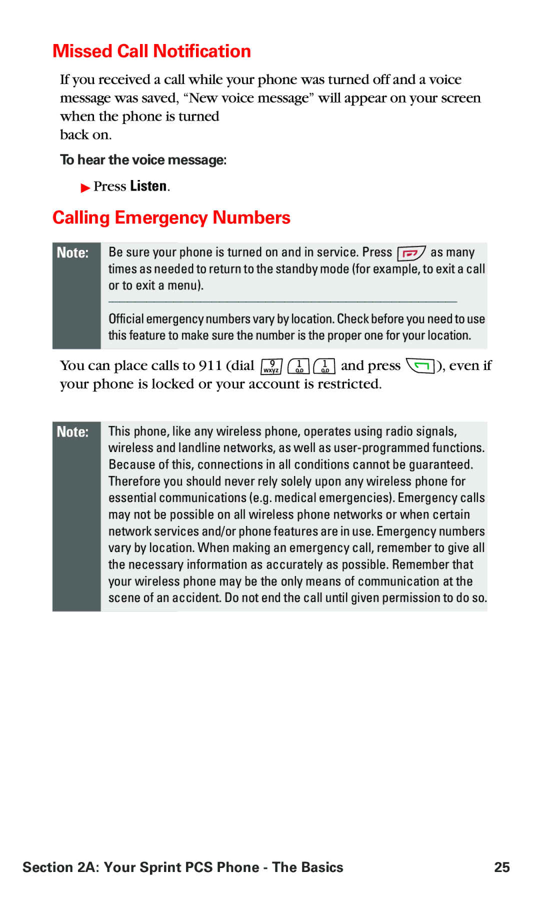 Nokia V-6016i manual Missed Call Notification, Calling Emergency Numbers, To hear the voice message 