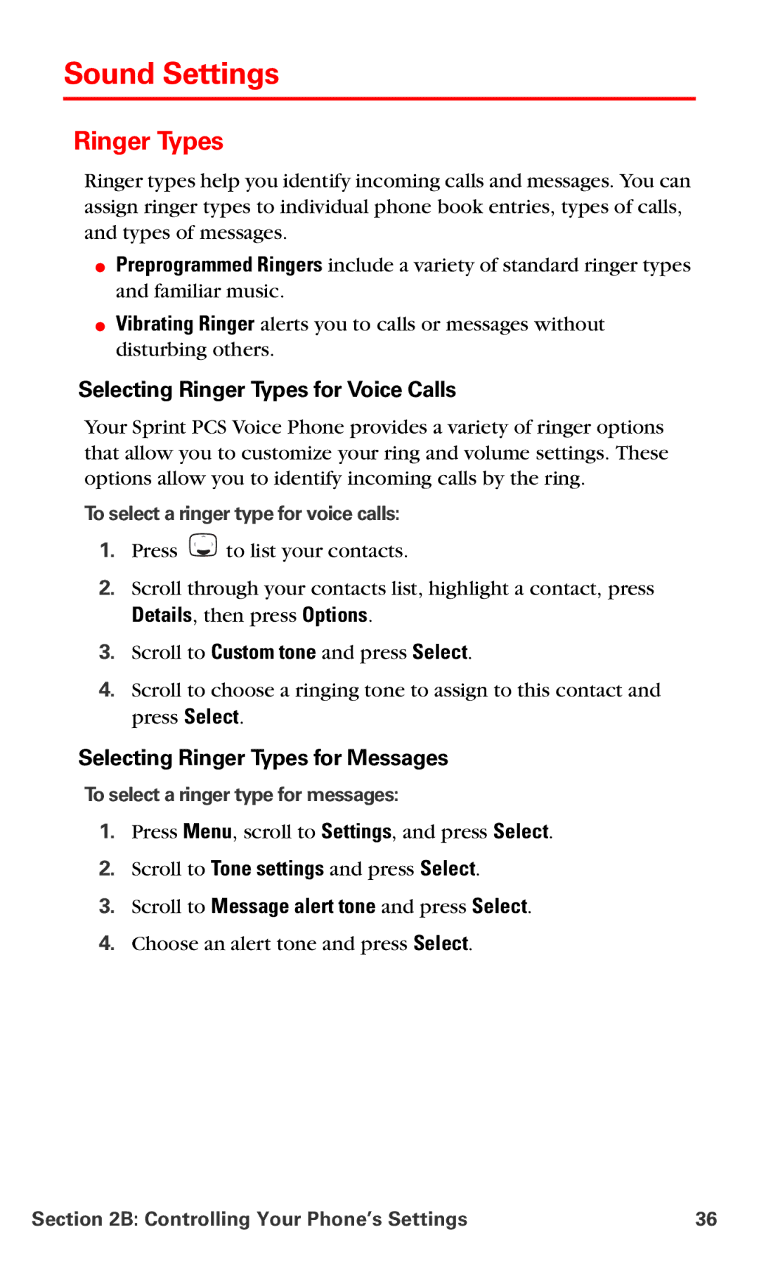 Nokia V-6016i manual Sound Settings, Selecting Ringer Types for Voice Calls, Selecting Ringer Types for Messages 