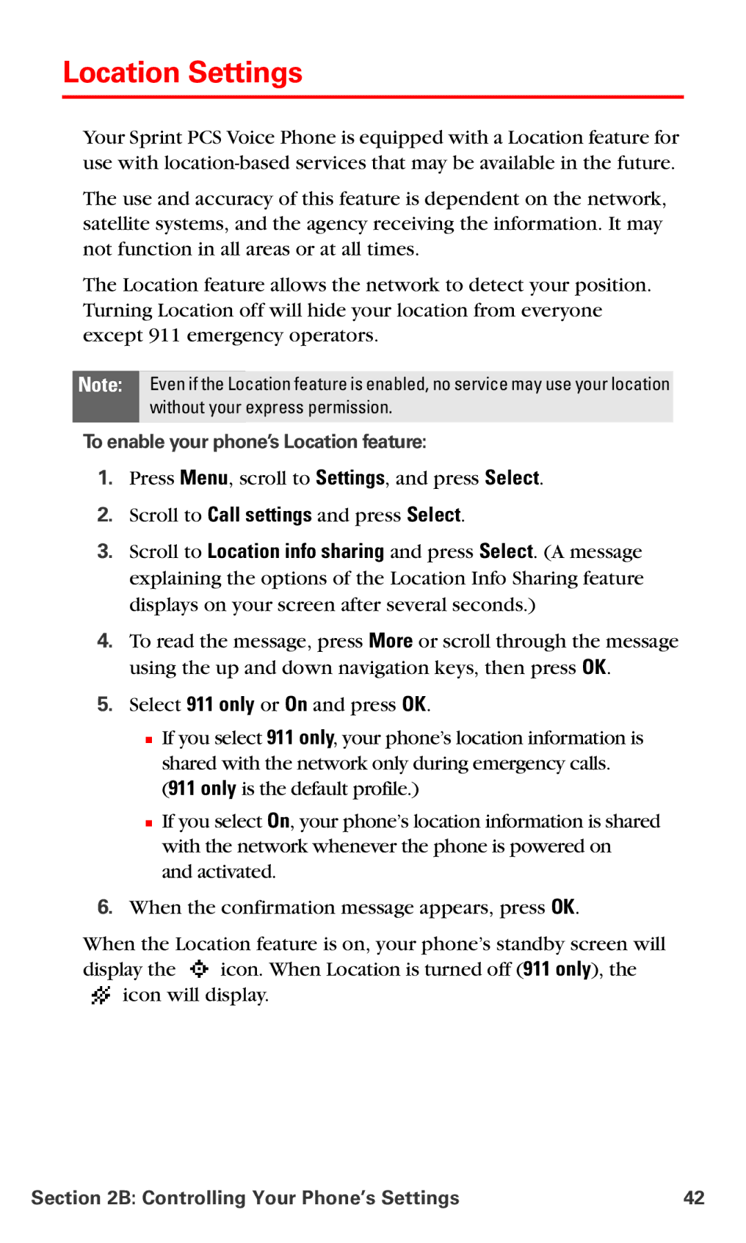 Nokia V-6016i manual Location Settings, To enable your phone’s Location feature 