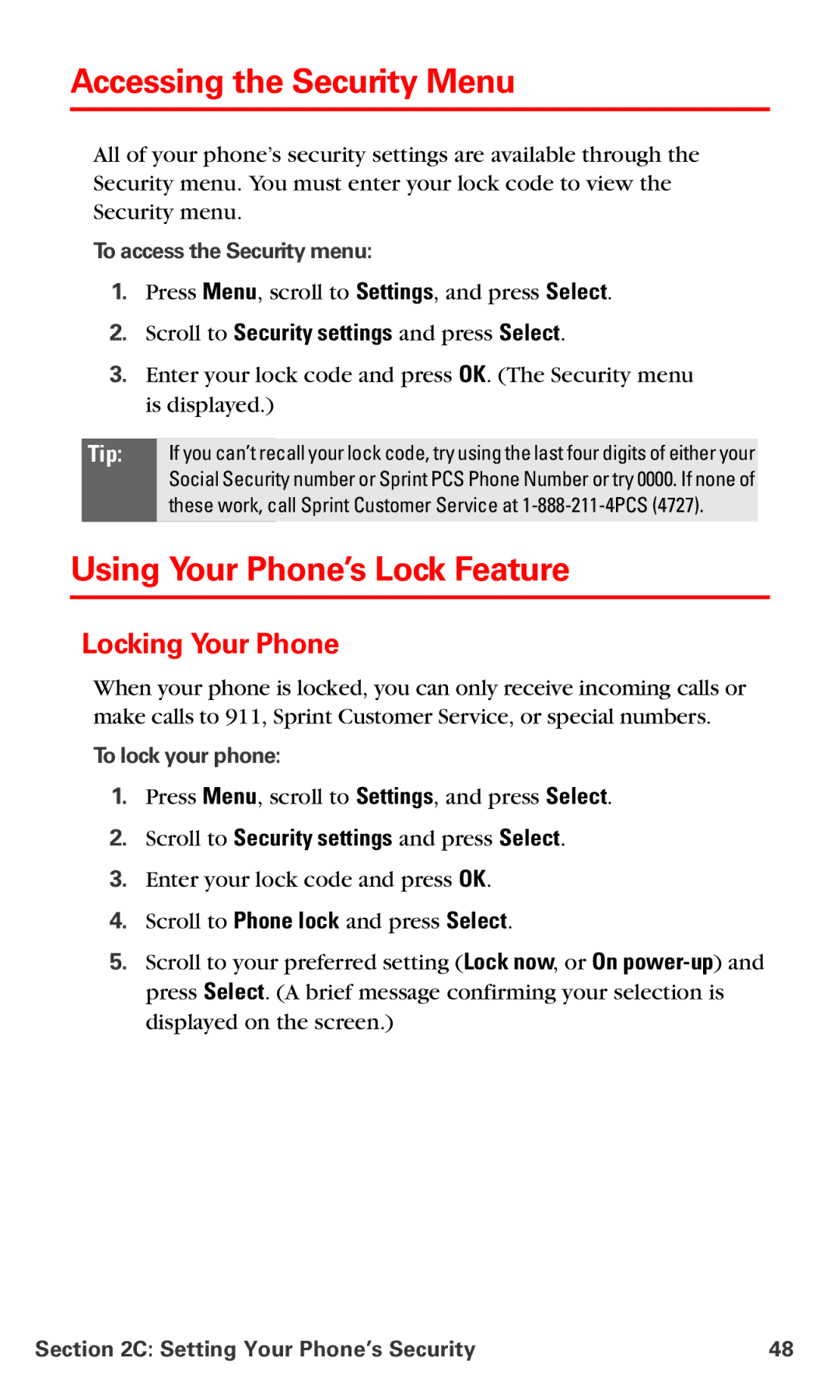 Nokia V-6016i manual Accessing the Security Menu, Using Your Phone’s Lock Feature, Locking Your Phone 