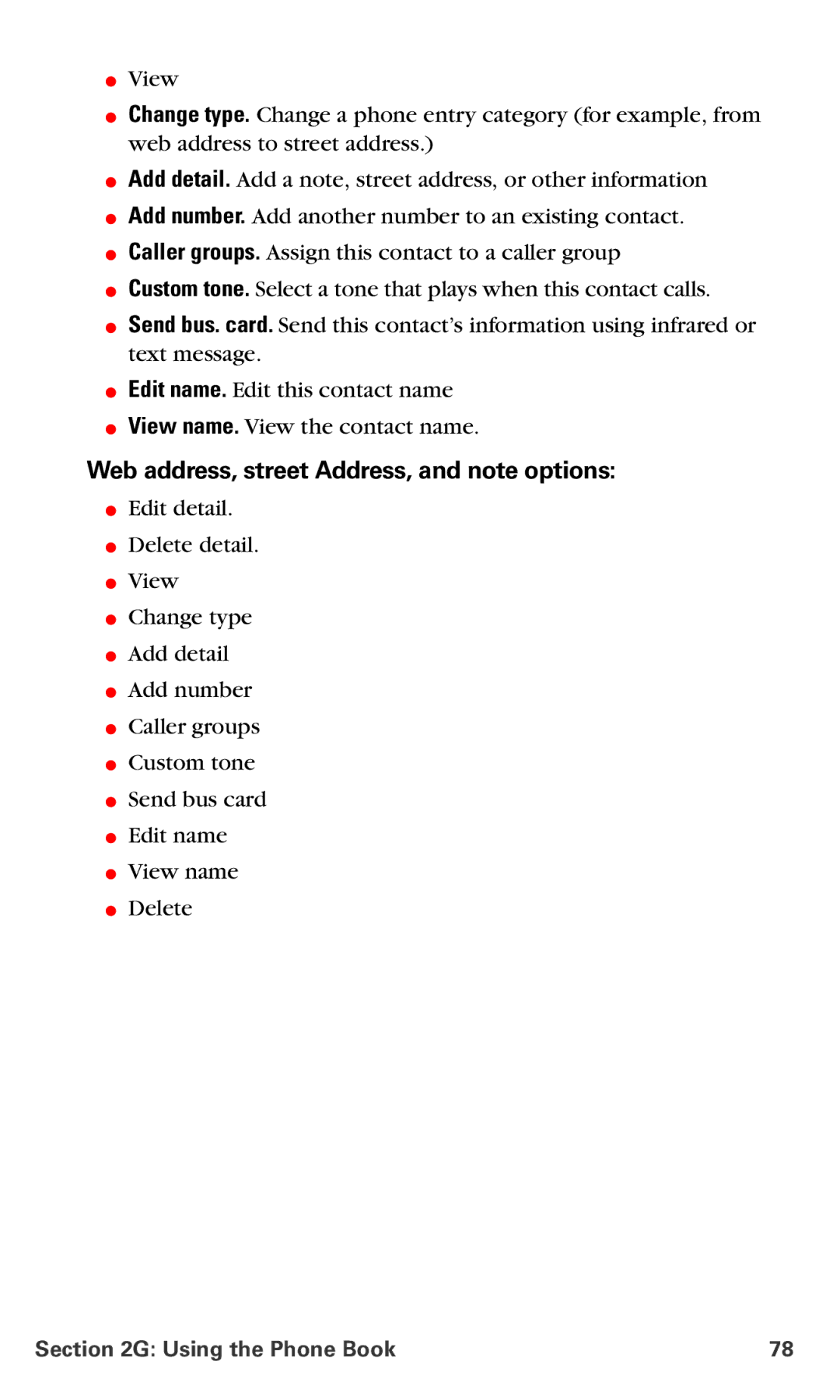 Nokia V-6016i manual Web address, street Address, and note options 