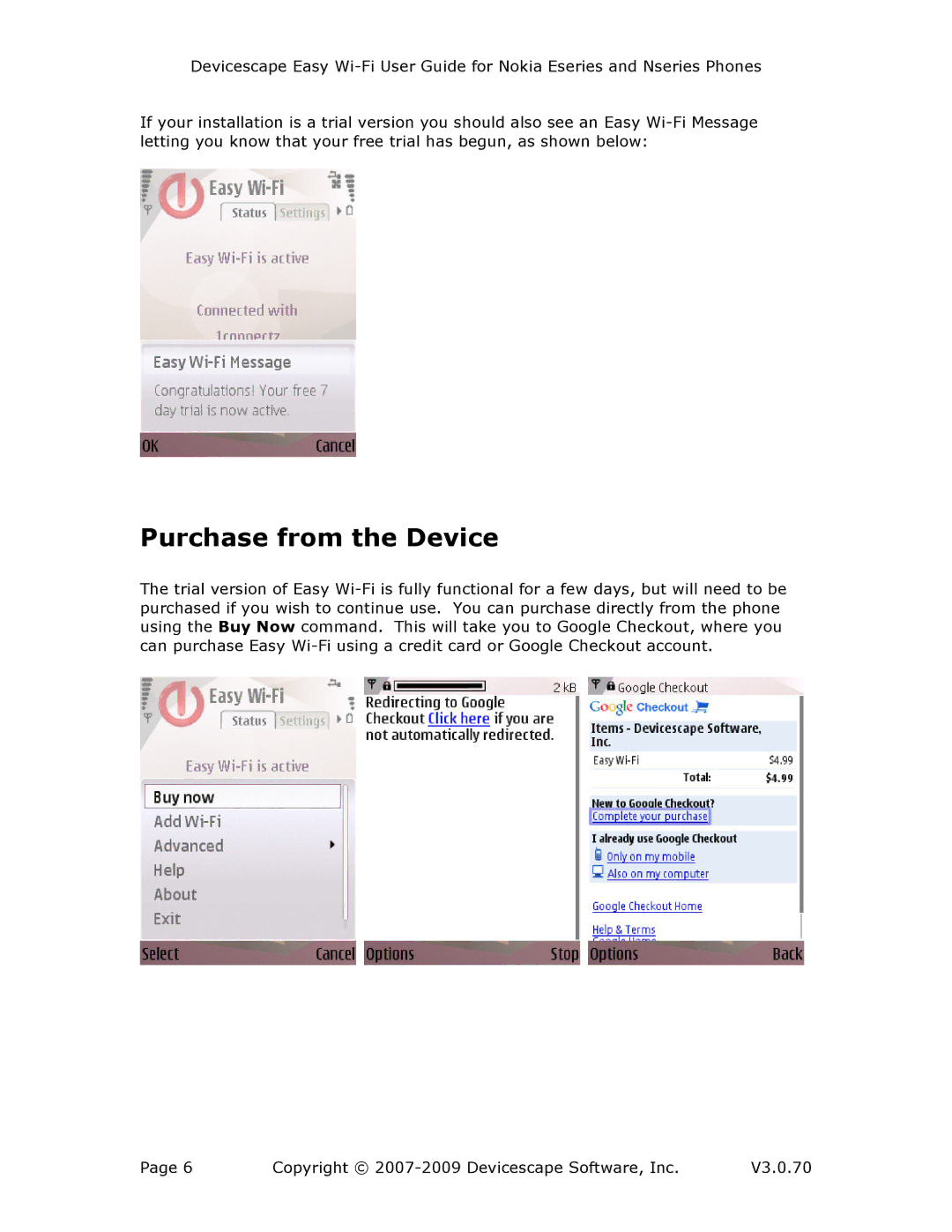 Nokia V3.0.70 manual Purchase from the Device 