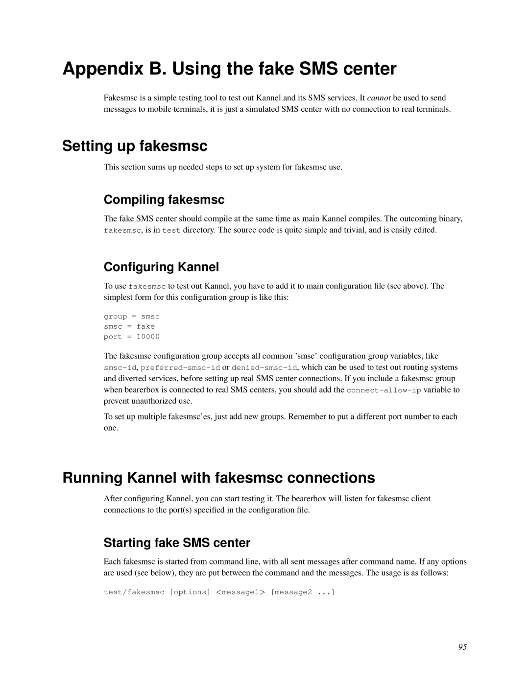 Nokia WAP and SMS gateway manual Appendix B. Using the fake SMS center, Setting up fakesmsc 