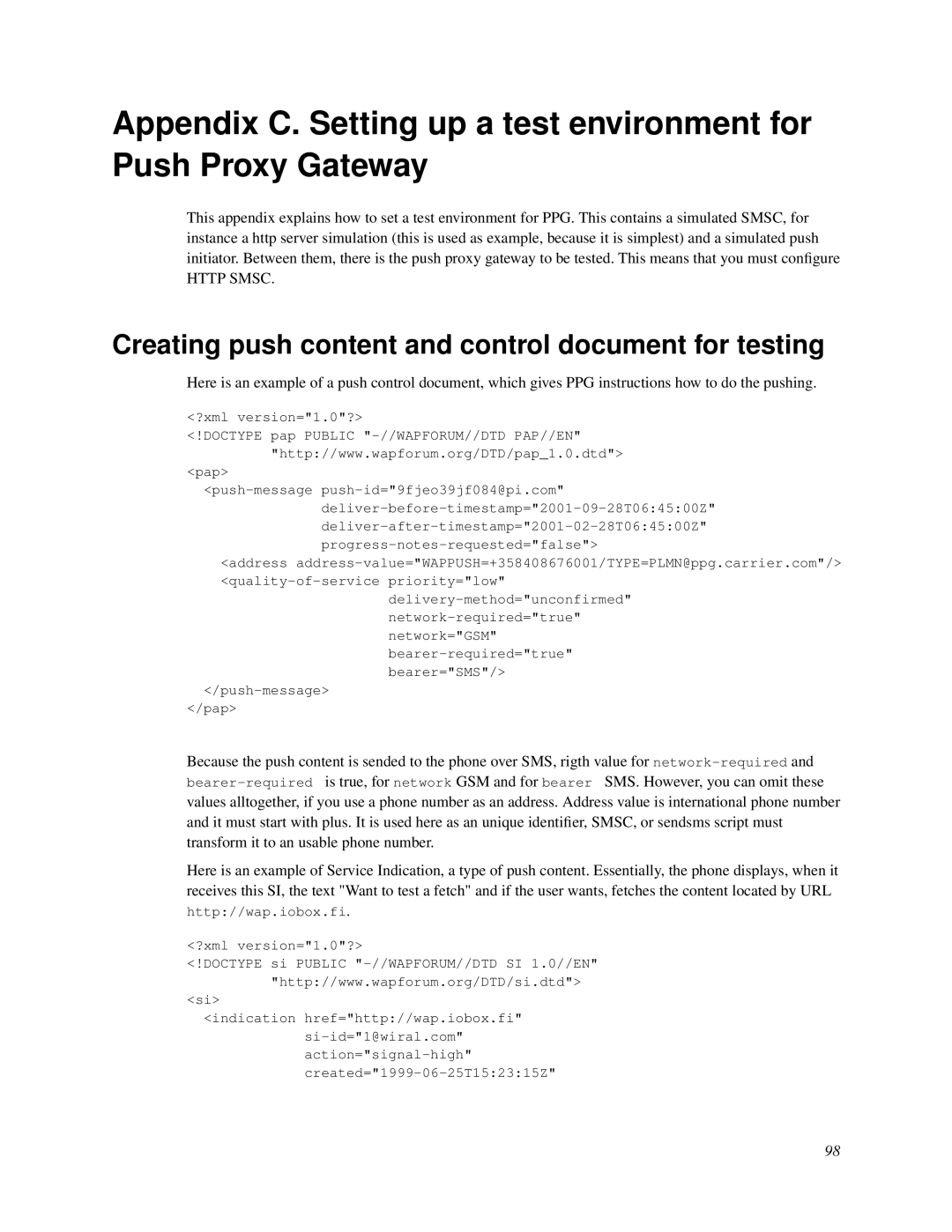 Nokia WAP and SMS gateway manual Creating push content and control document for testing 