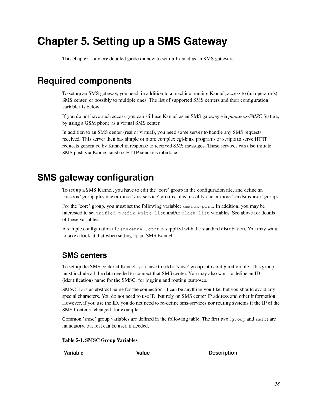 Nokia WAP and SMS gateway manual Setting up a SMS Gateway, Required components, SMS gateway conﬁguration, SMS centers 