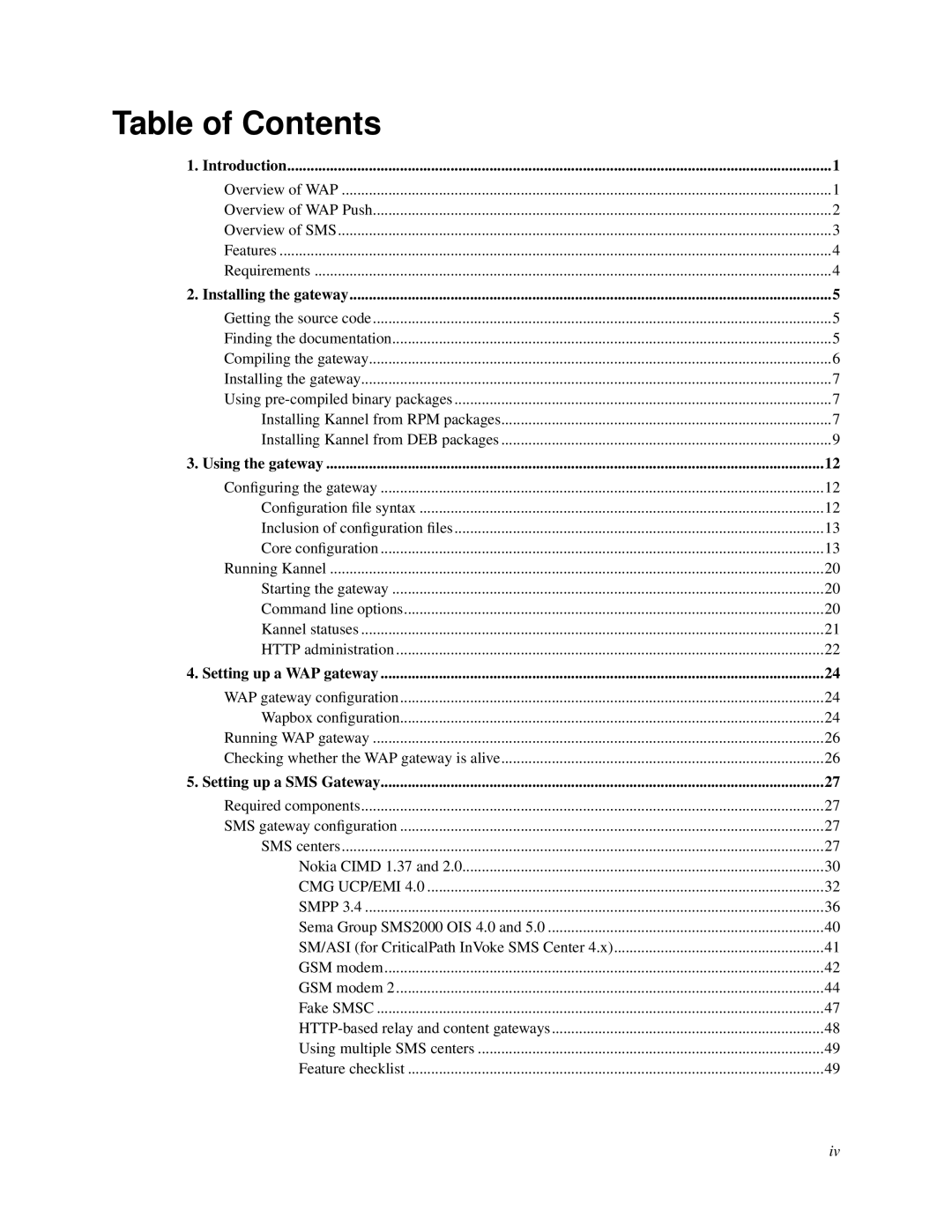 Nokia WAP and SMS gateway manual Table of Contents 