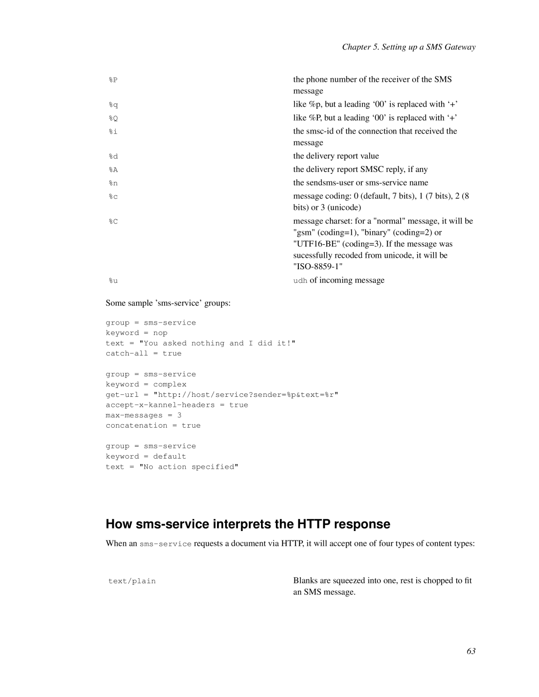 Nokia WAP and SMS gateway manual How sms-service interprets the Http response 