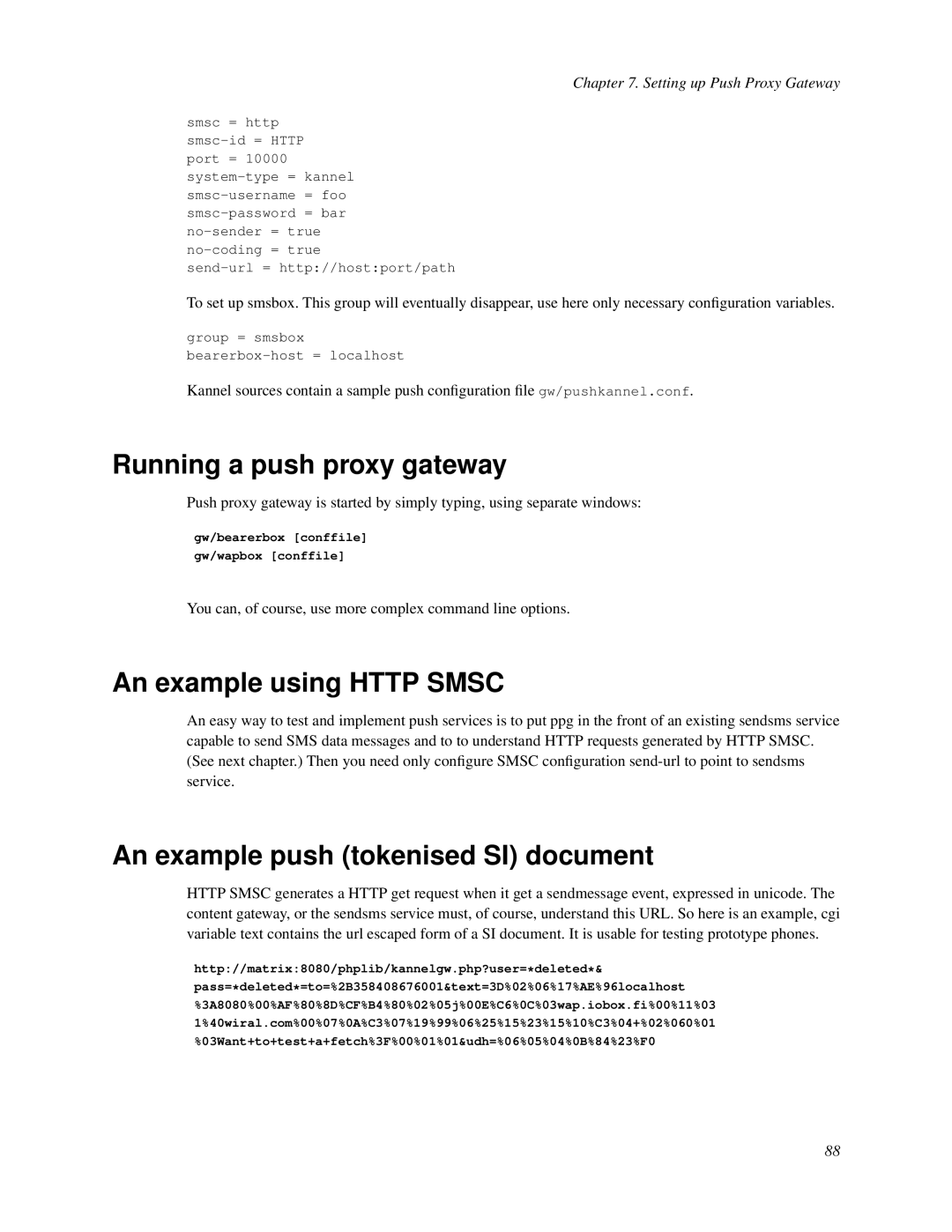 Nokia WAP and SMS gateway Running a push proxy gateway, An example using Http Smsc, An example push tokenised SI document 