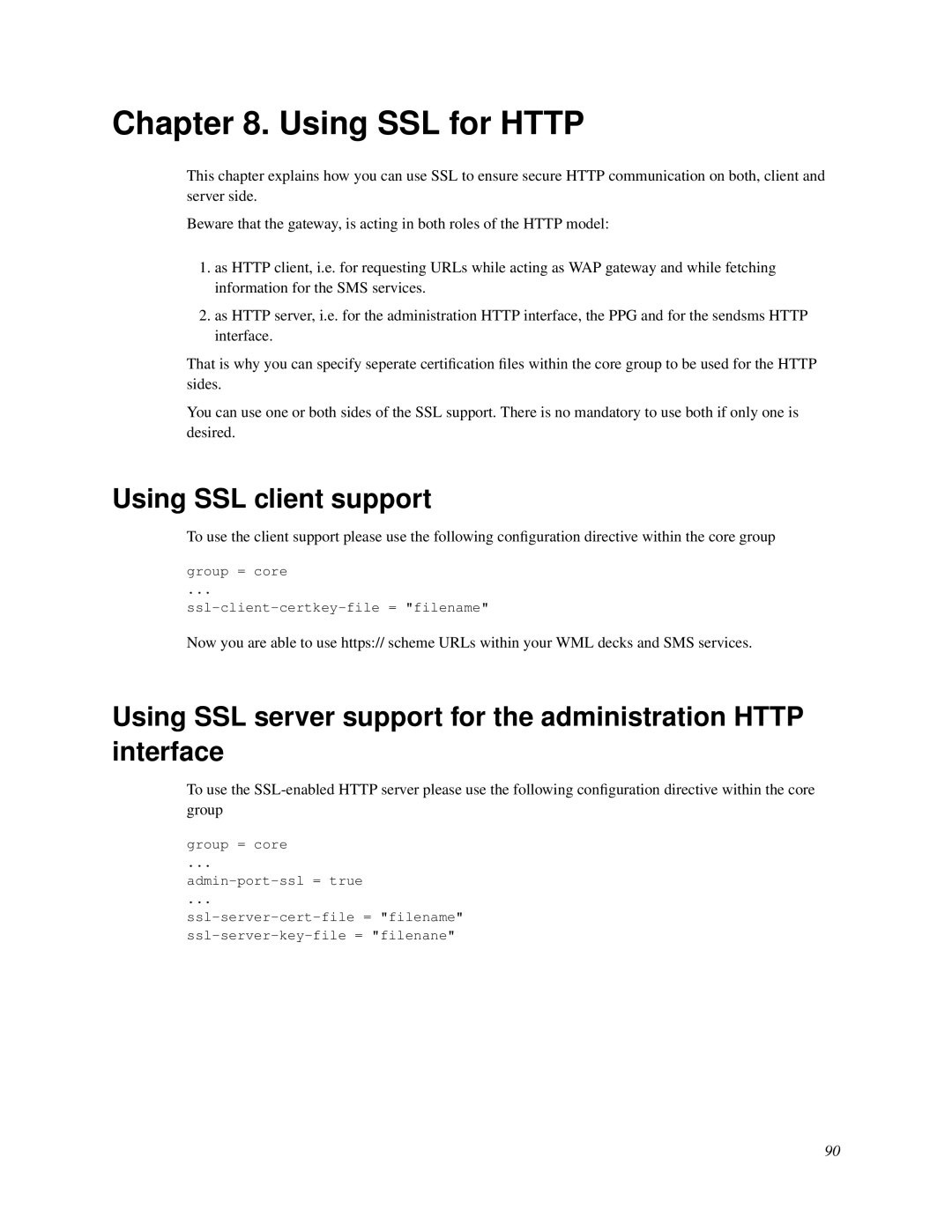 Nokia WAP and SMS gateway manual Using SSL for Http, Using SSL client support 