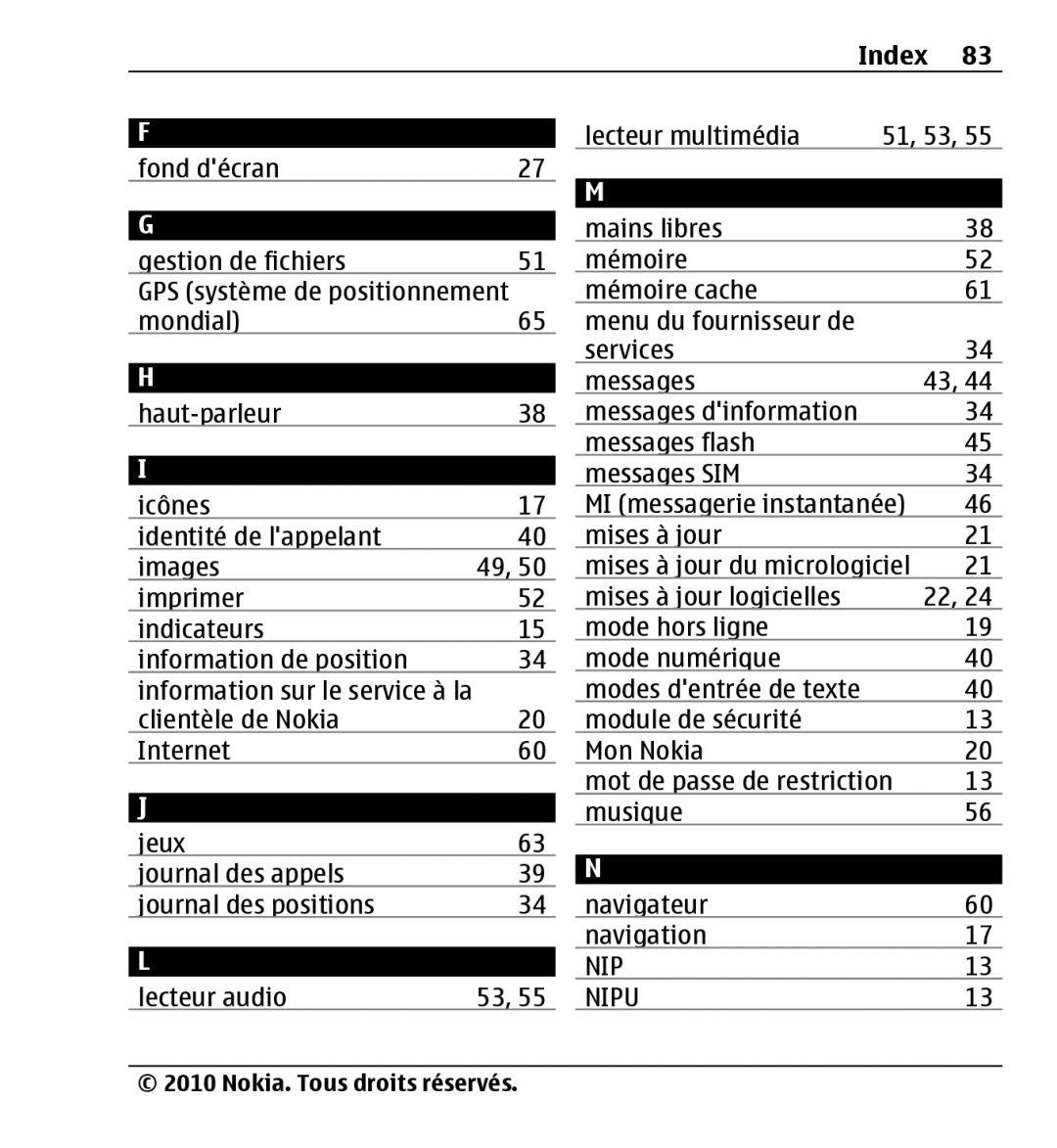 Nokia X3-00 manual Services Messages Haut-parleur, Lecteur audio 