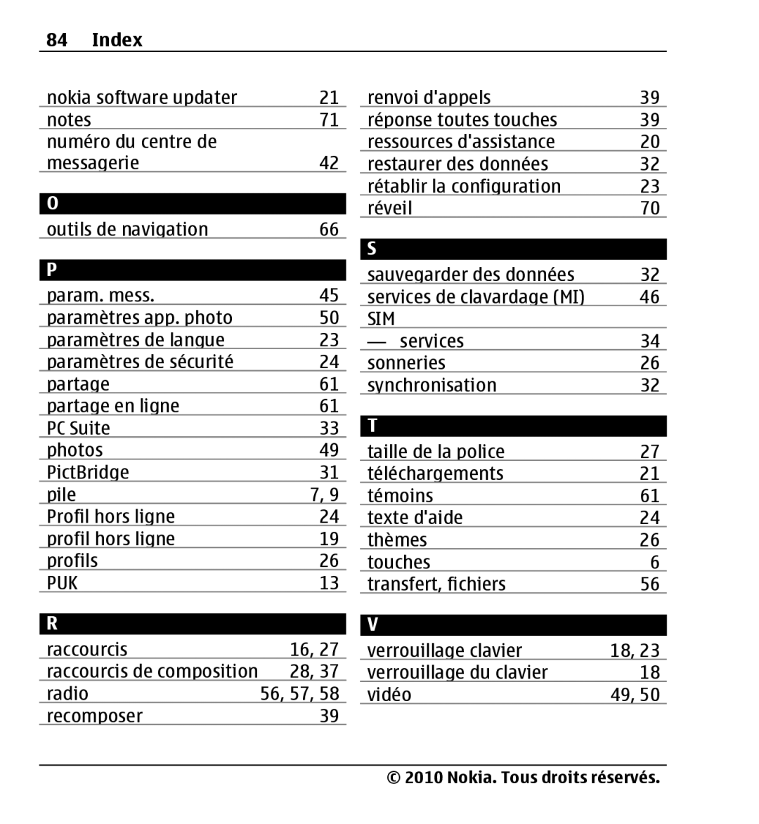 Nokia X3-00 Paramètres app. photo, Transfert, fichiers Raccourcis Verrouillage clavier, Verrouillage du clavier Radio 