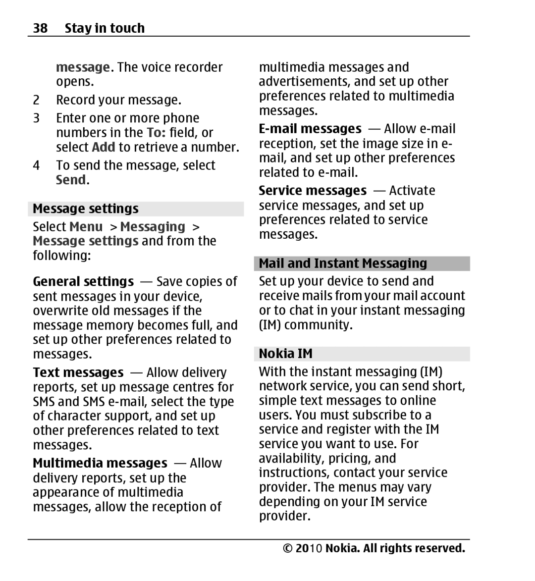 Nokia X3-00 manual Message. The voice recorder opens Record your message, Message settings 