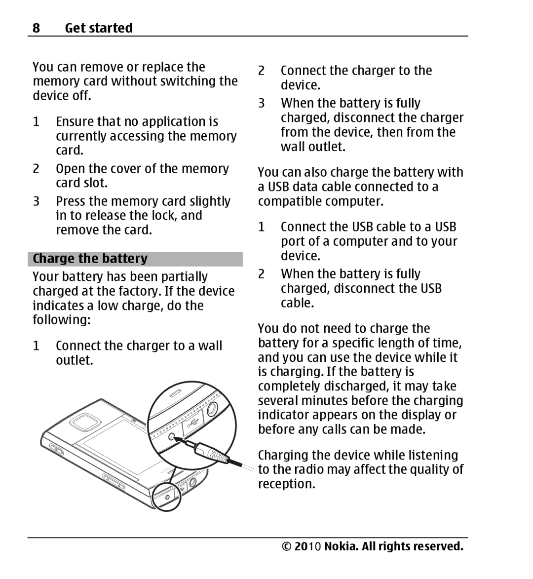 Nokia X3-00 manual Charge the battery 