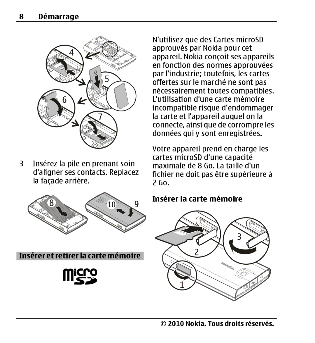 Nokia X3-00 manual Insérer la carte mémoire, Insérer et retirer la carte mémoire 