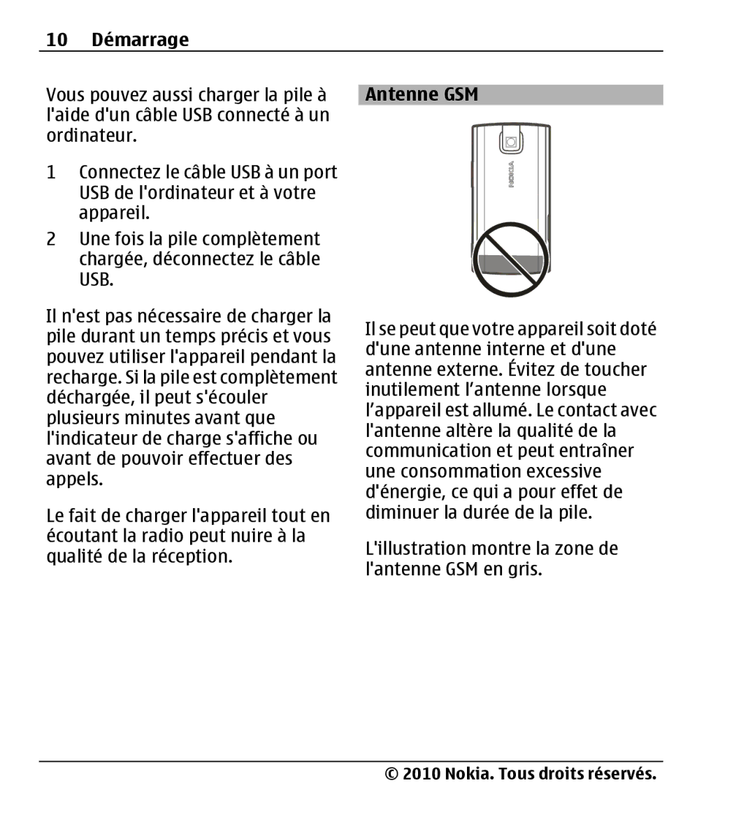 Nokia X3-00 manual 10 Démarrage, Antenne GSM 