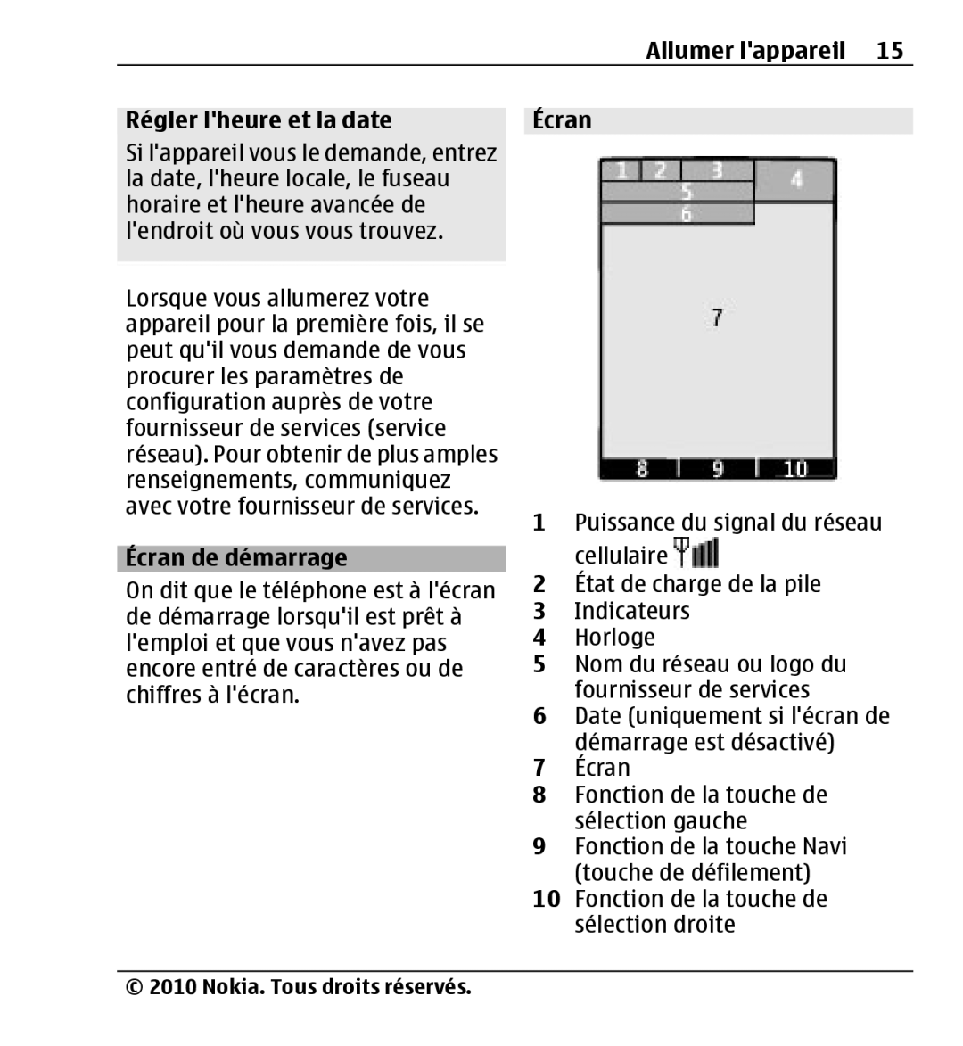 Nokia X3-00 manual Allumer lappareil Régler lheure et la date, Écran de démarrage 