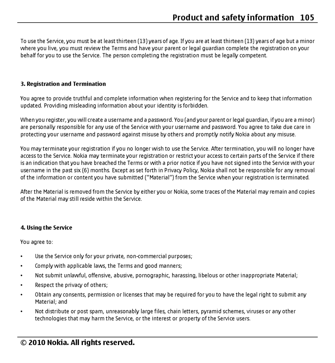 Nokia X500 manual Registration and Termination, Using the Service 