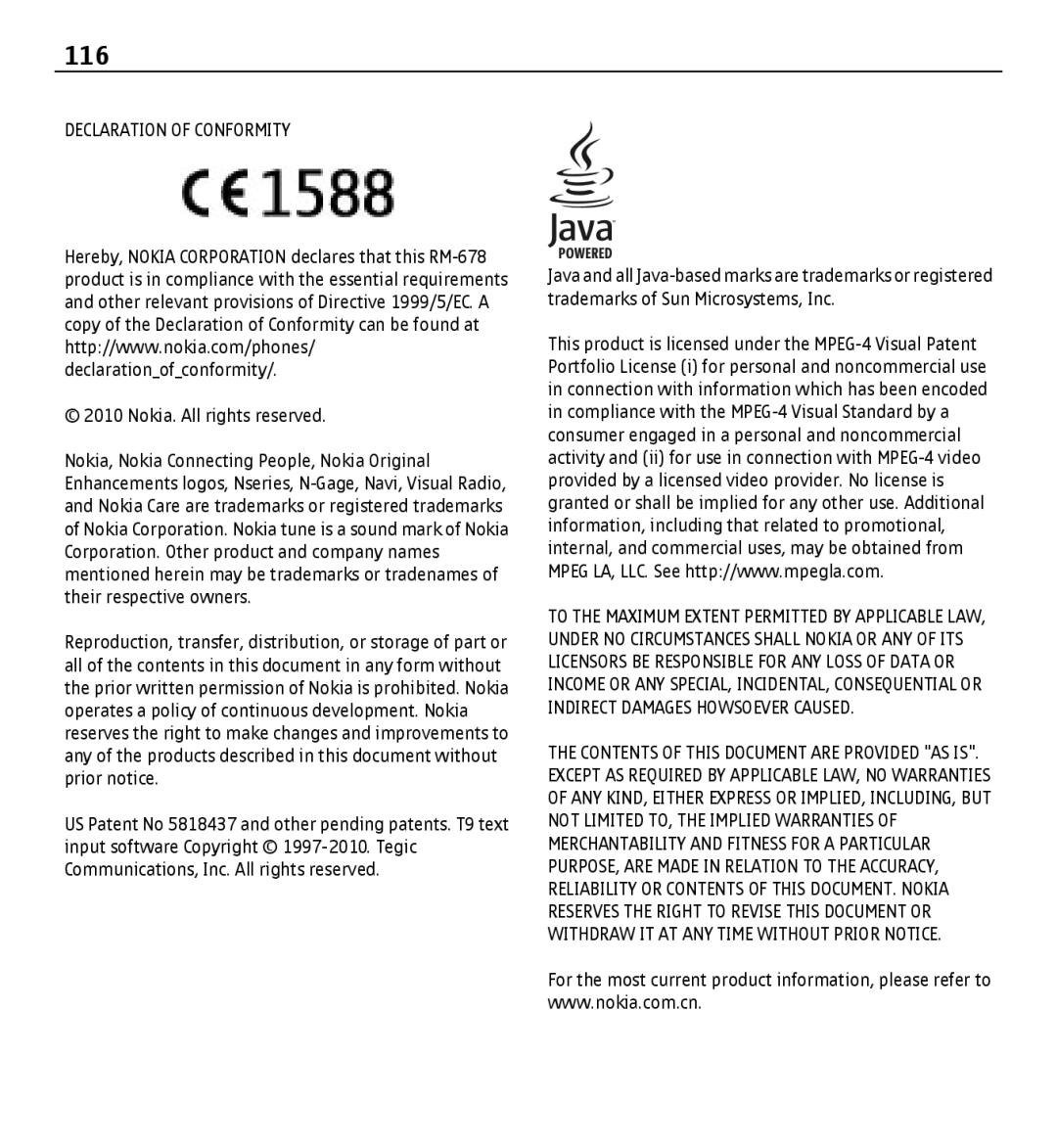 Nokia X500 manual 116, Declaration of Conformity 