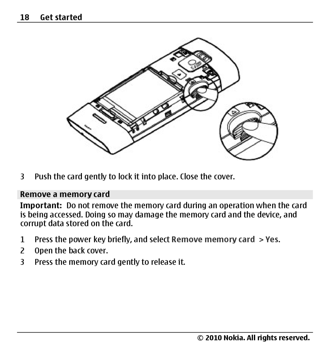 Nokia X500 manual Remove a memory card 