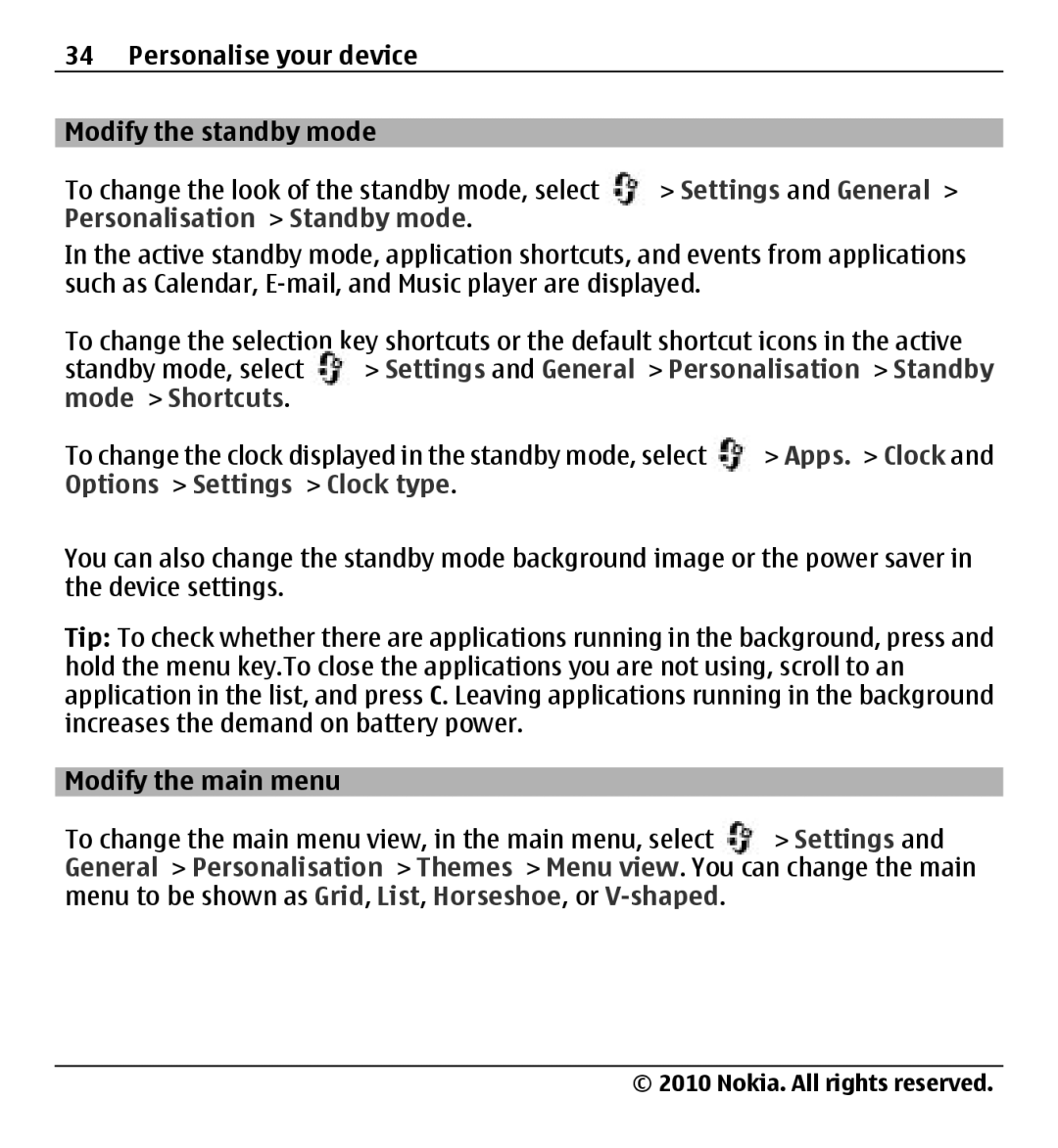 Nokia X500 manual Personalisation Standby mode, Settings and General Personalisation Standby, Clock type 