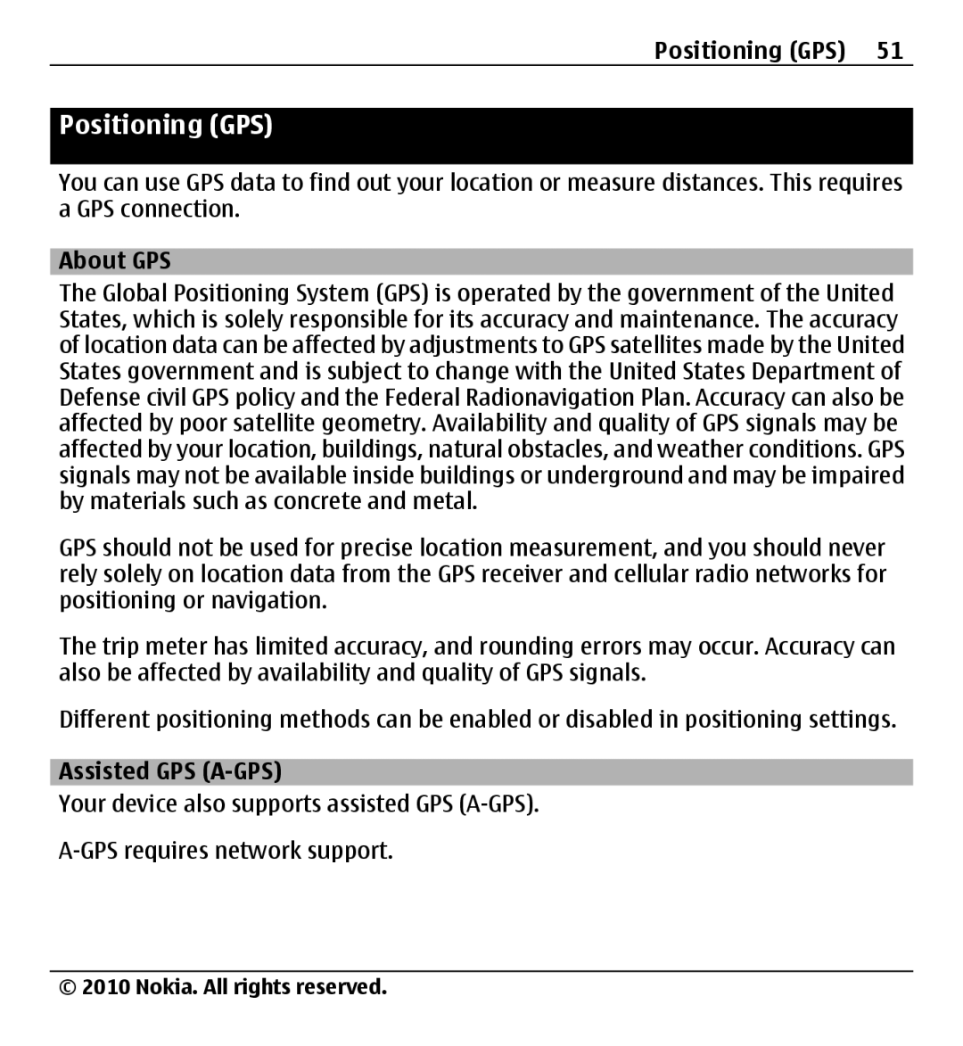 Nokia X500 manual Positioning GPS, About GPS, Assisted GPS A-GPS 