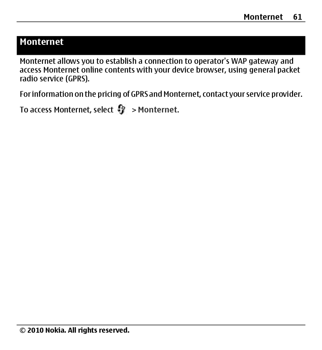 Nokia X500 manual Monternet 