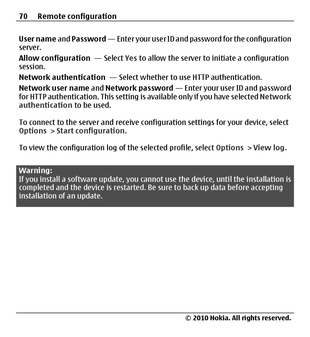 Nokia X500 manual Remote configuration 