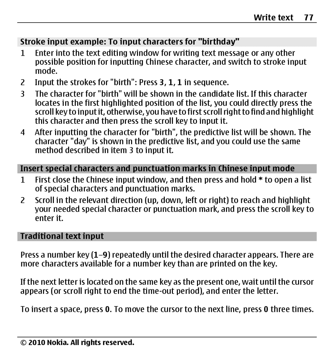 Nokia X500 manual Traditional text input 