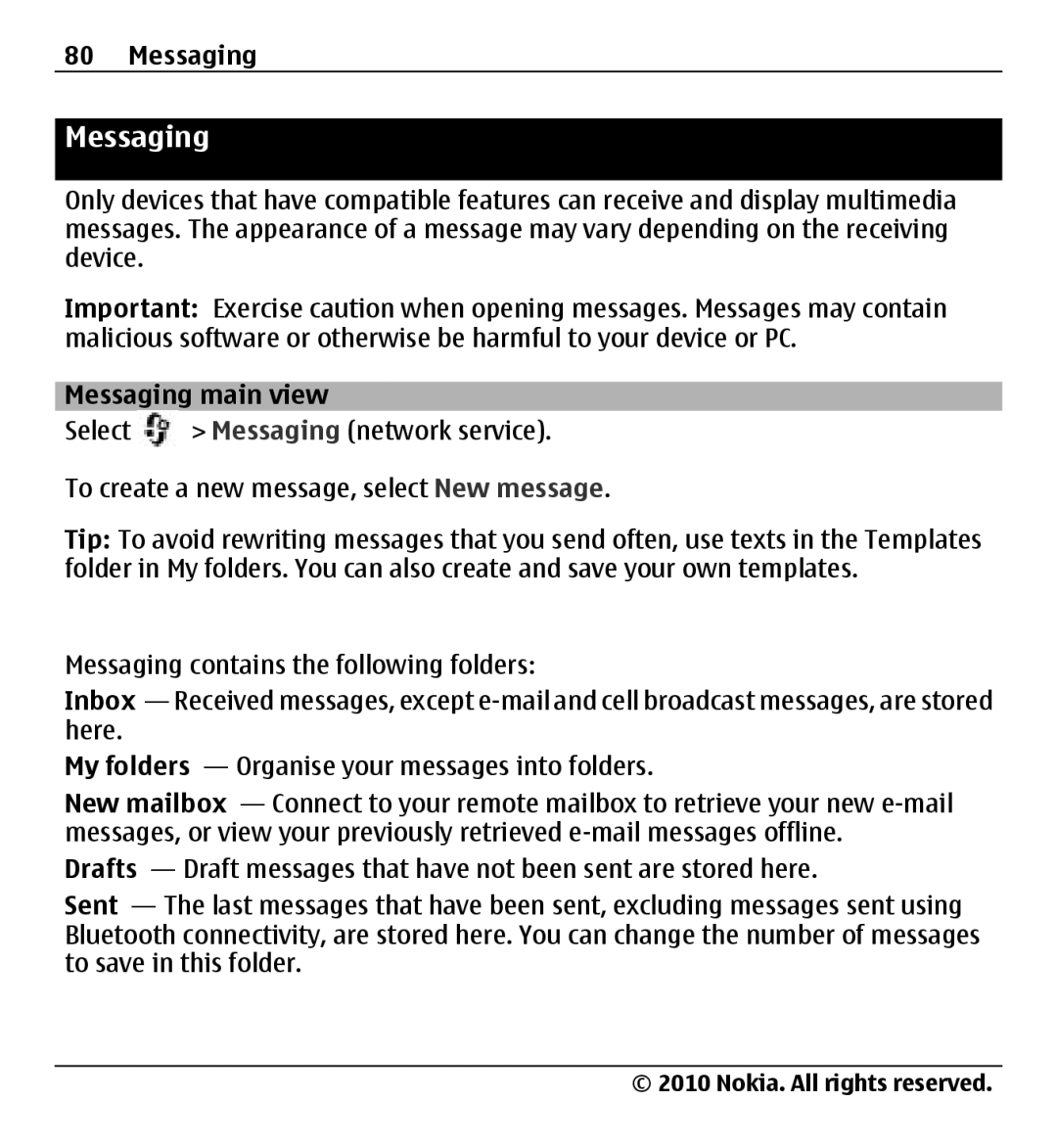 Nokia X500 manual Messaging main view 