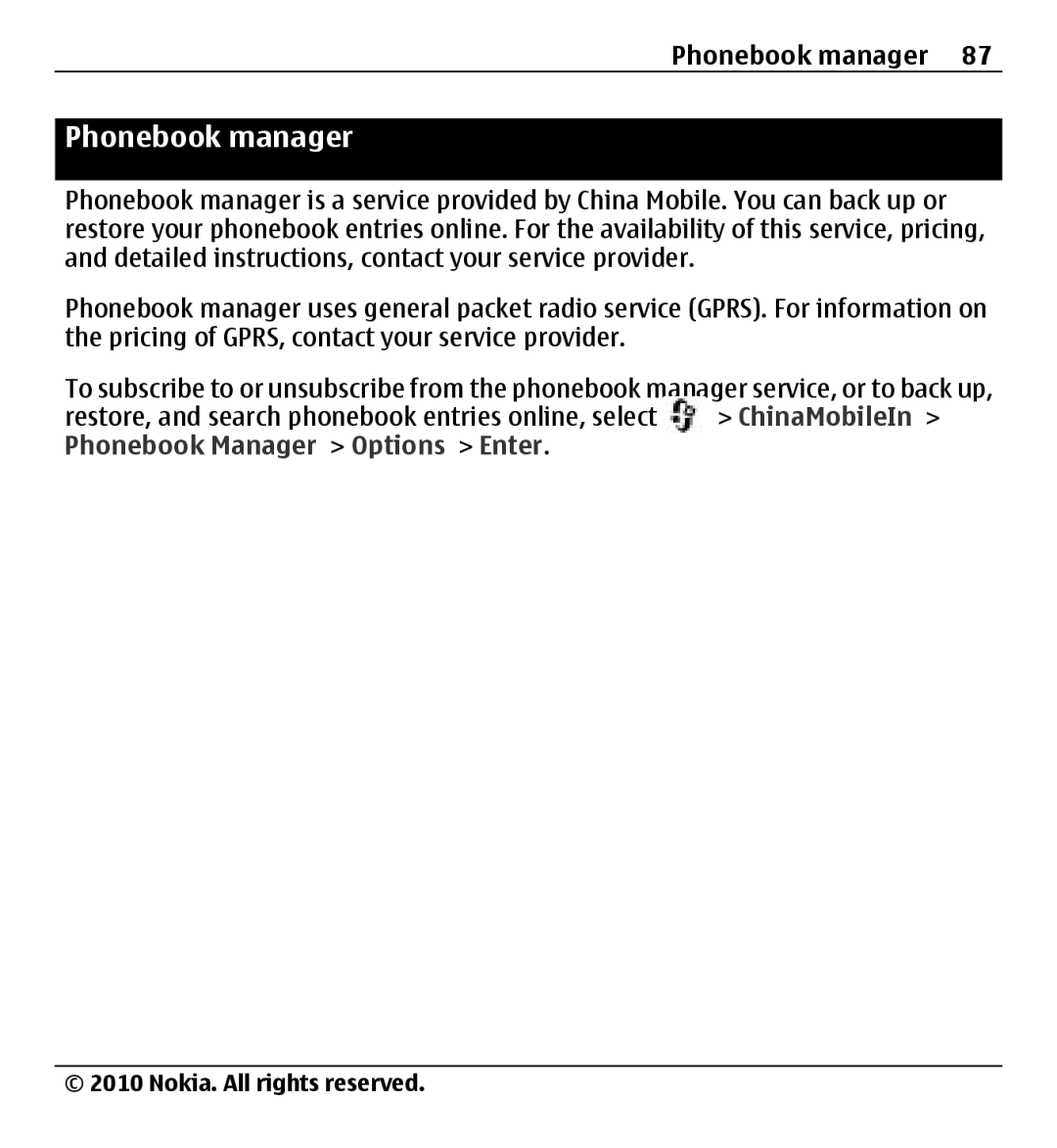 Nokia X500 manual Phonebook manager 