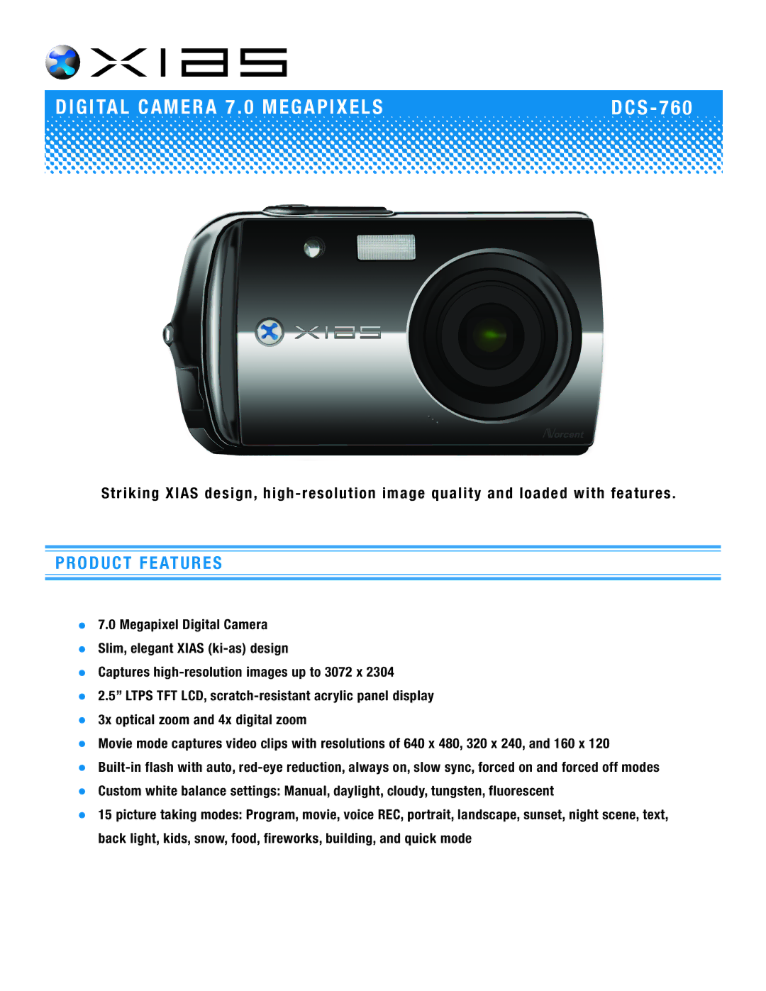 Norcent Technologies DCS-760 manual Digital Camera 7 Megapixels, Product Features 