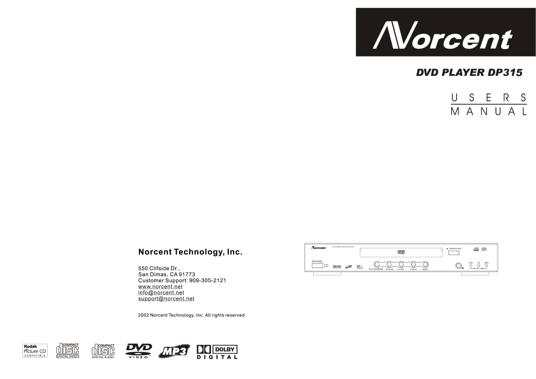 Norcent Technologies DP315 manual 