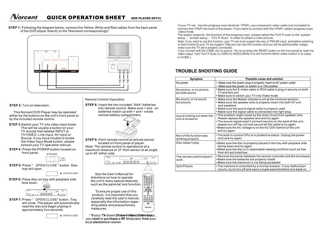 Norcent Technologies DP315 manual Power 