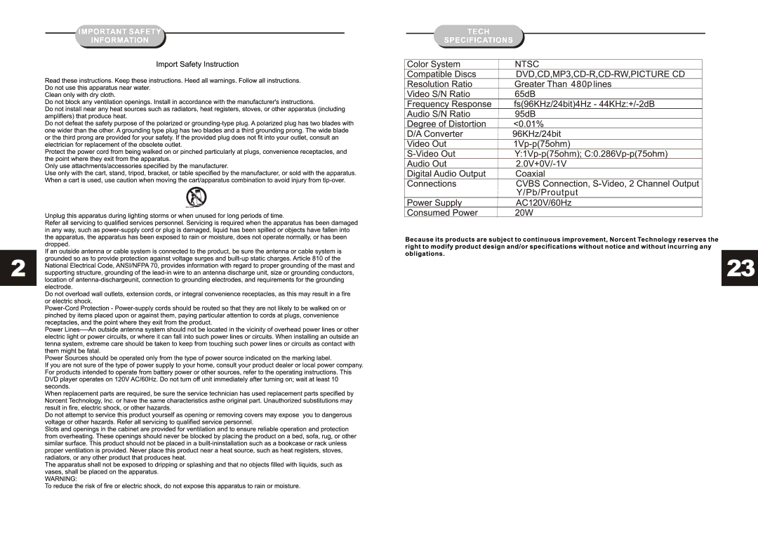 Norcent Technologies DP315 manual 