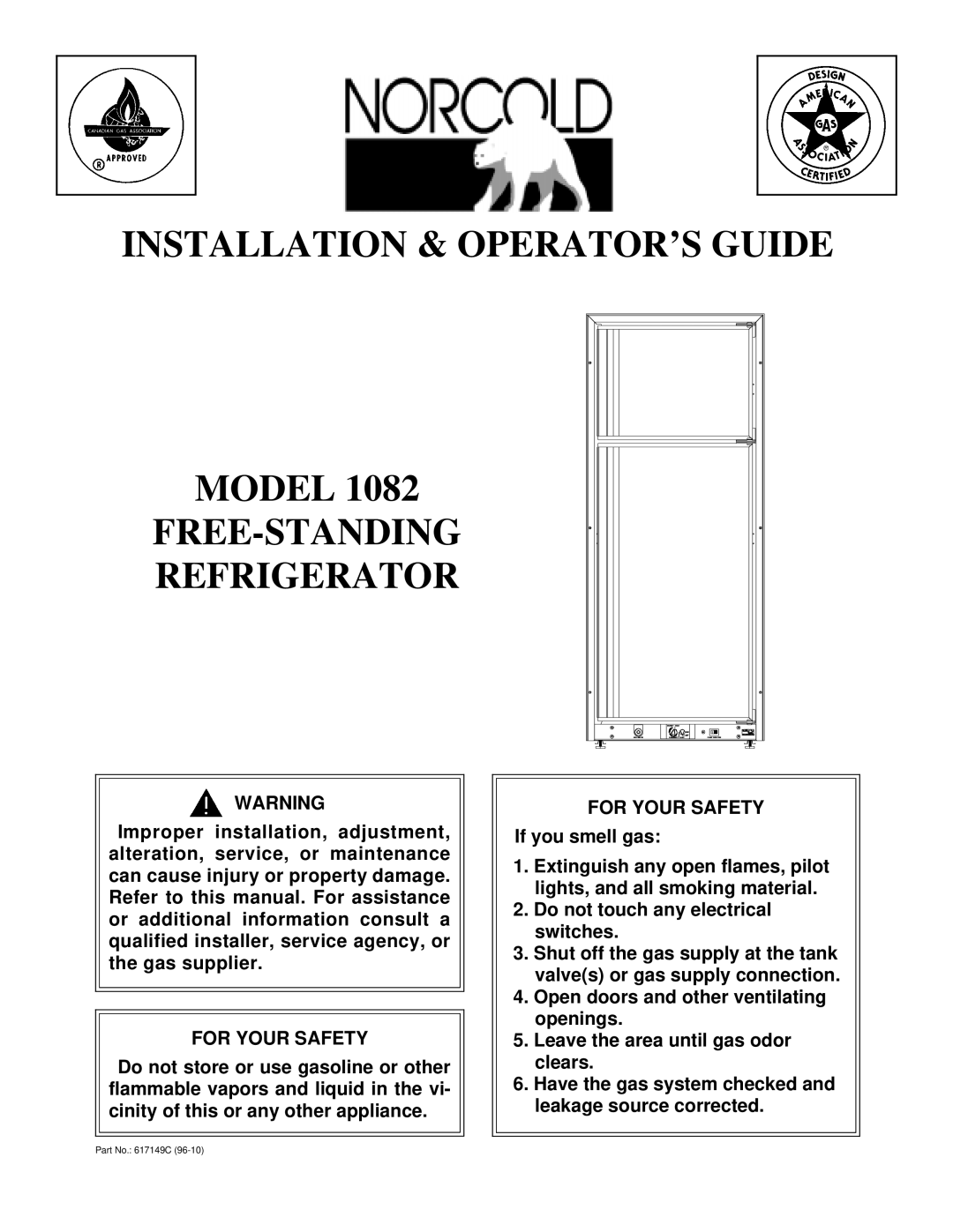 Norcold 1082 manual FREE-STANDING Refrigerator, For Your Safety 