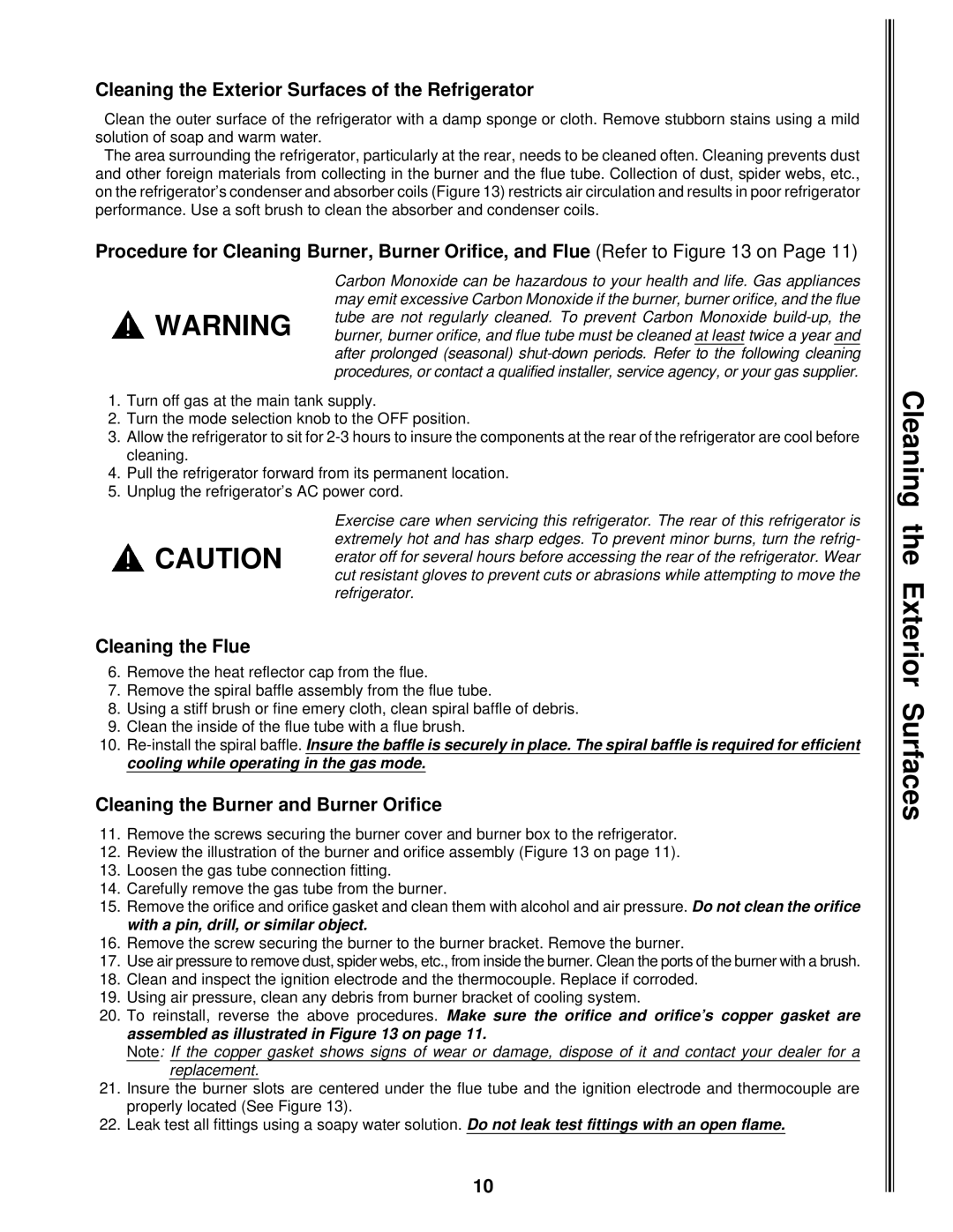 Norcold 1082 manual Cleaning the Exterior Surfaces of the Refrigerator, Cleaning the Flue 