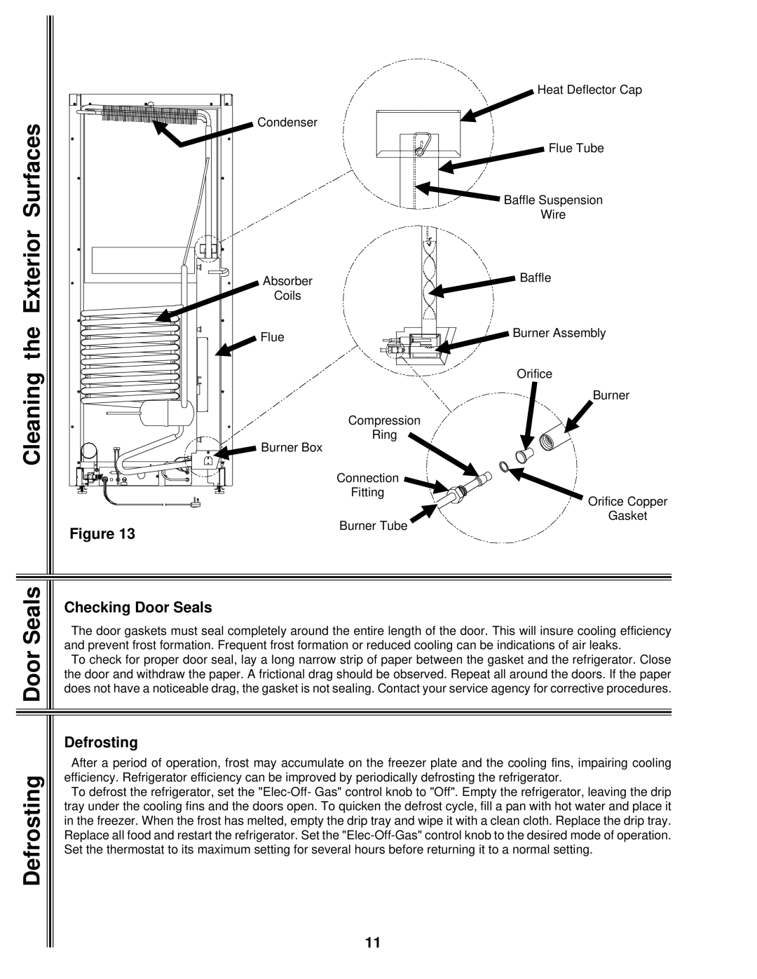 Norcold 1082 manual Exterior, Checking Door Seals, Defrosting 