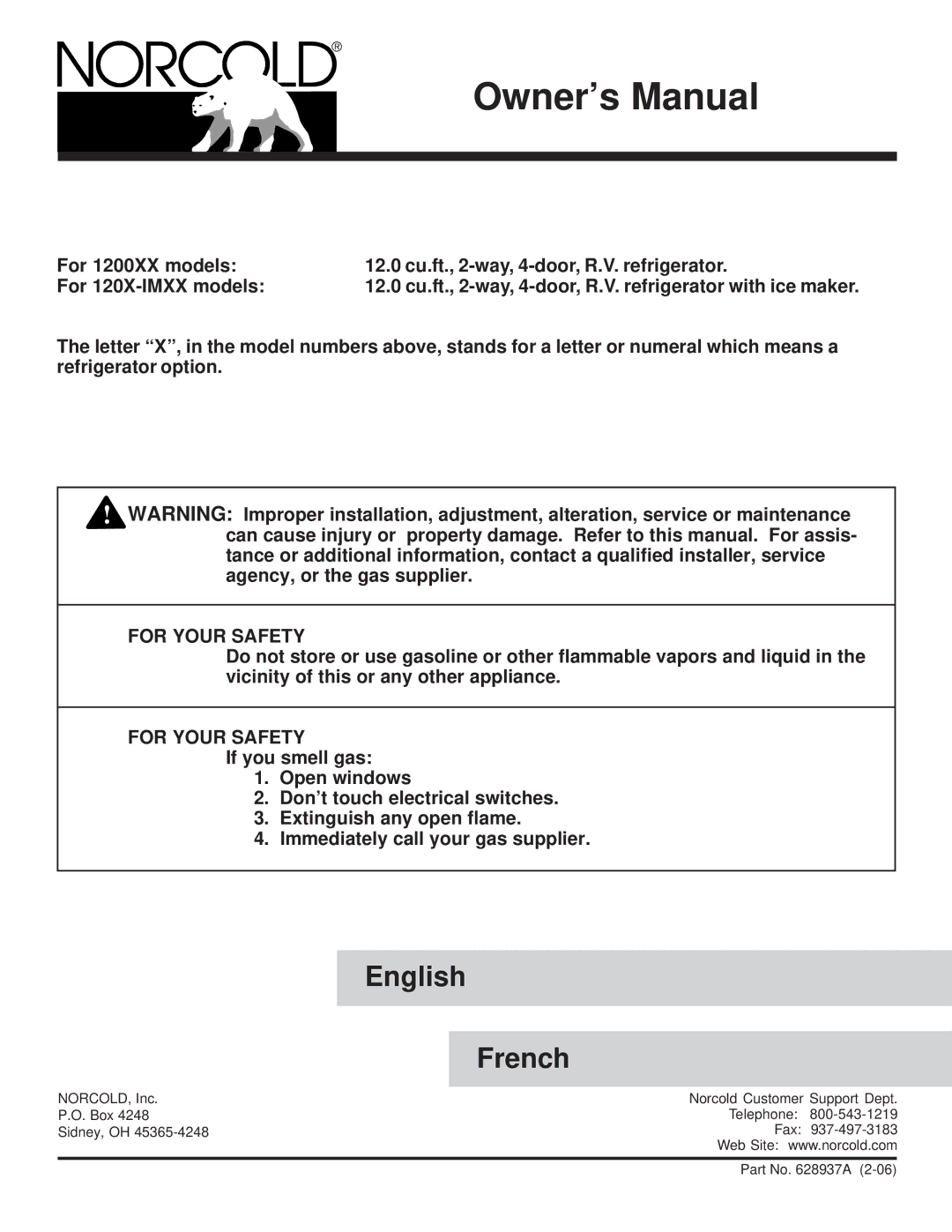 Norcold 1200XX, 120X-IMXX owner manual English 