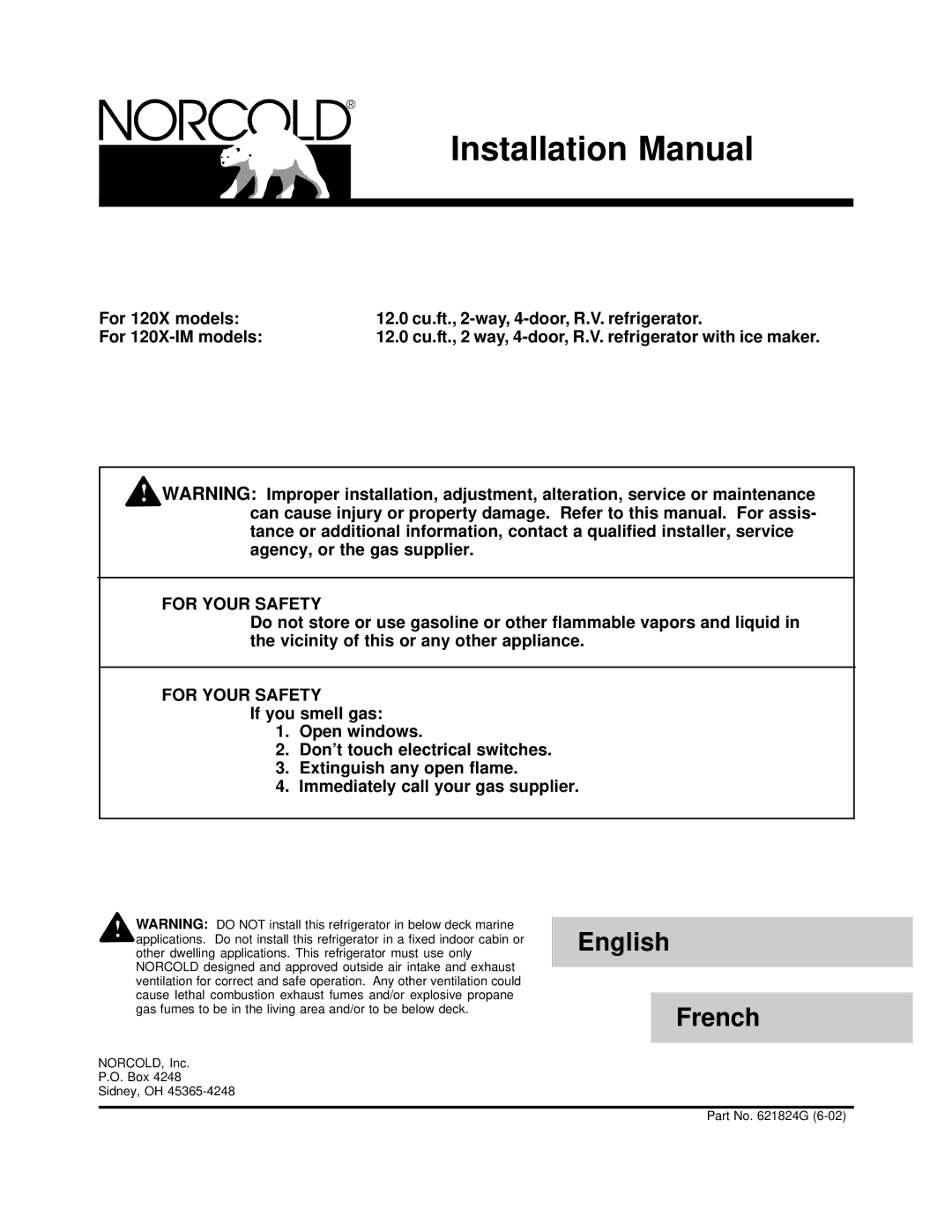 Norcold 120x installation manual Installation Manual 