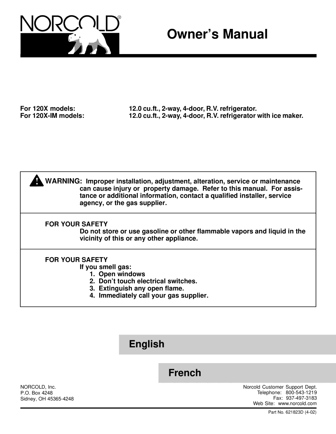 Norcold 120x owner manual English 