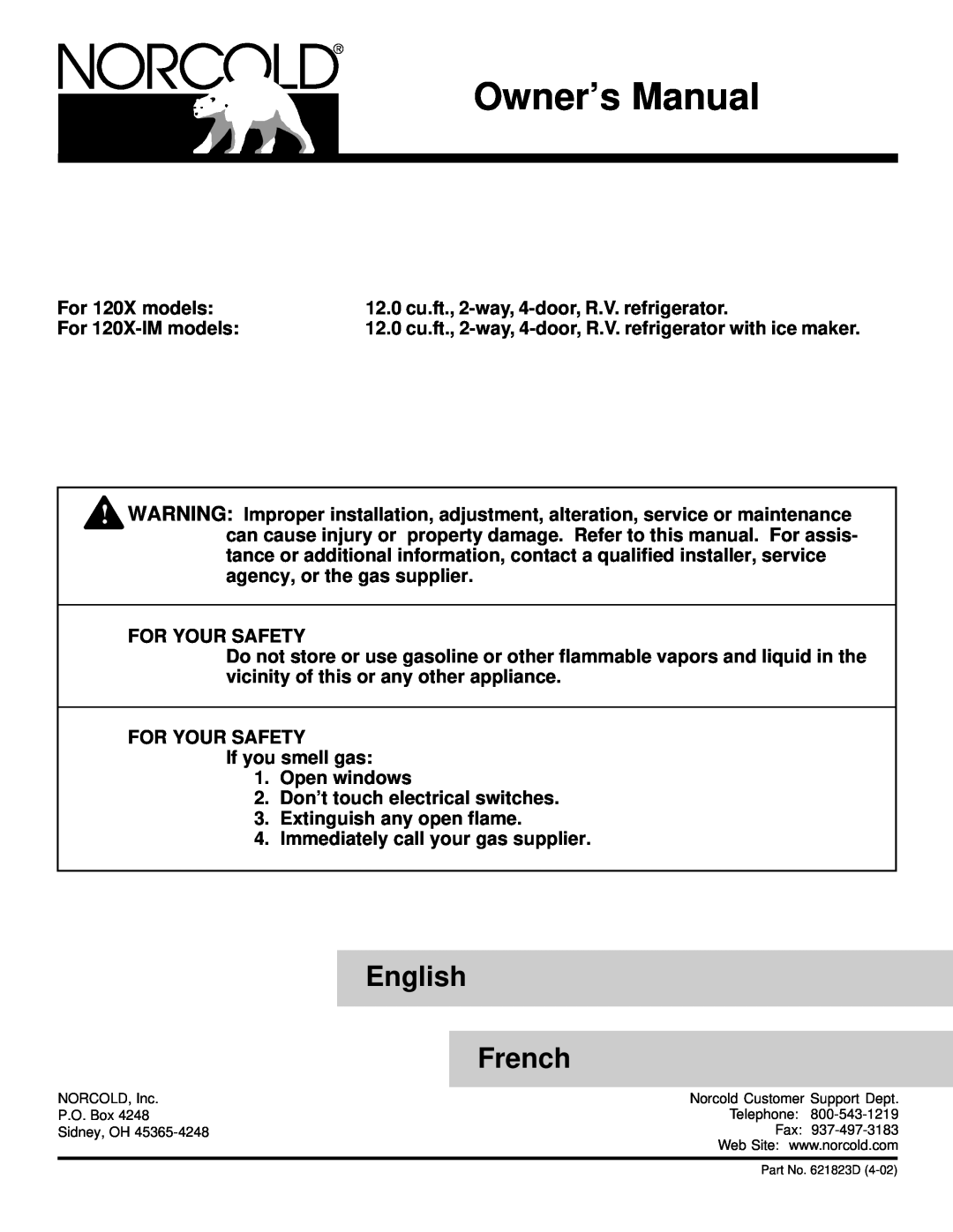 Norcold 120x owner manual English, French 
