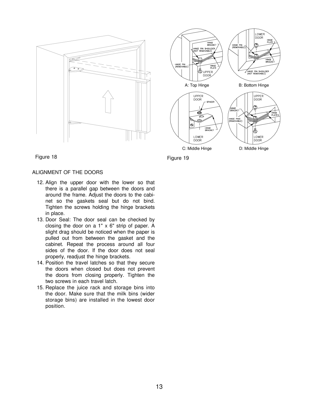 Norcold 462, 483, 463, 453, 482, 443, 452, 442 specifications Alignment of the Doors 