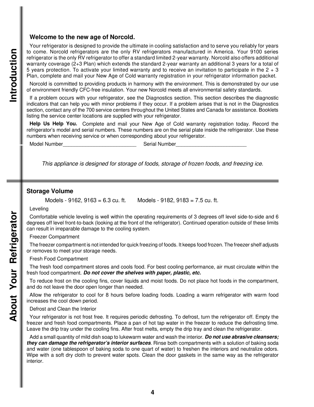 Norcold 9162, 9163, 9182, 9183 manual Welcome to the new age of Norcold, Storage Volume 