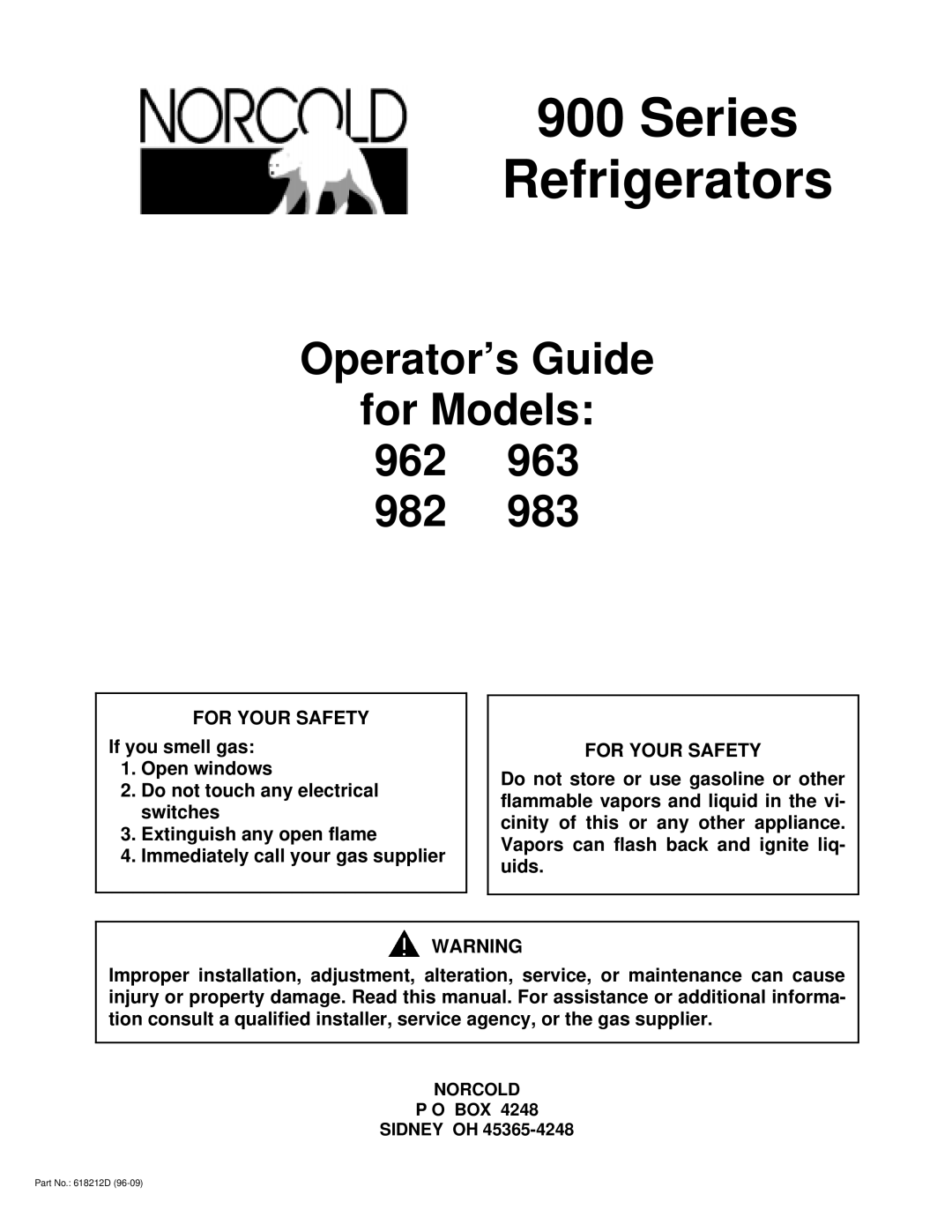 Norcold 962, 983, 982, 963 manual Series Refrigerators 