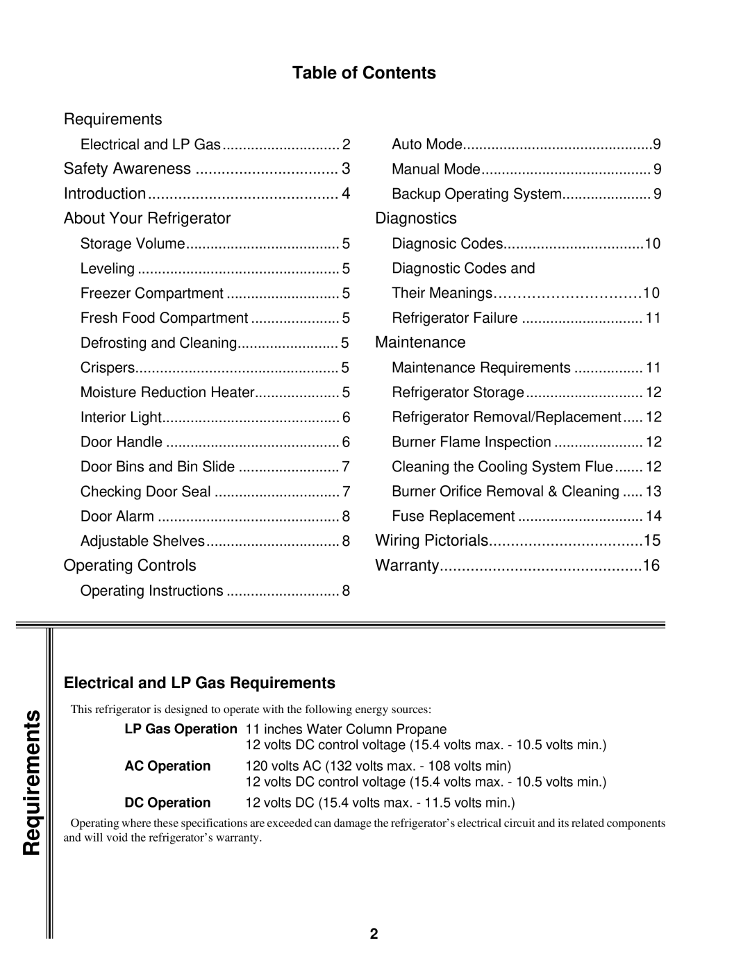 Norcold 982, 983, 962, 963 manual Table of Contents 